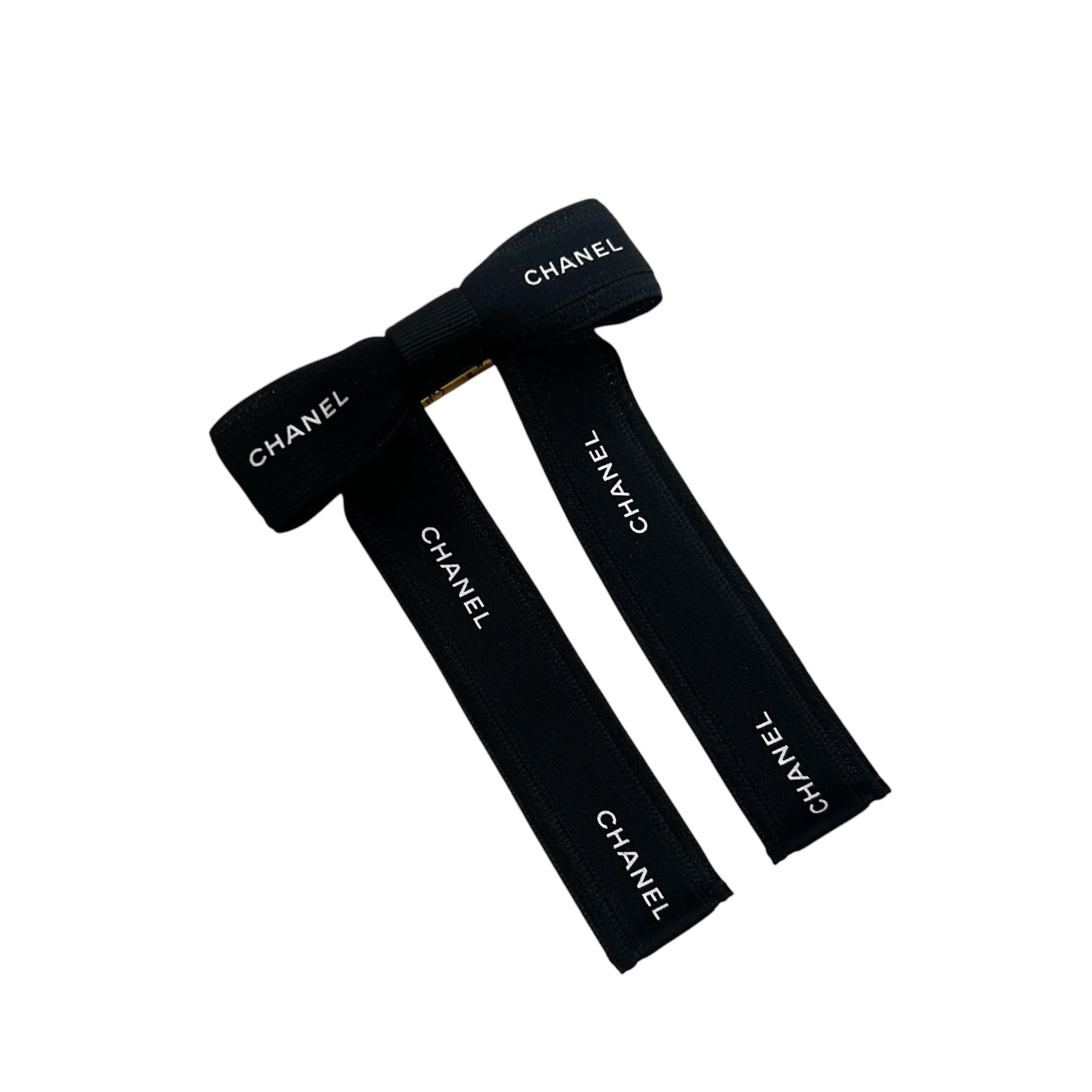 CHANEL black ribbon hair barrette no.91