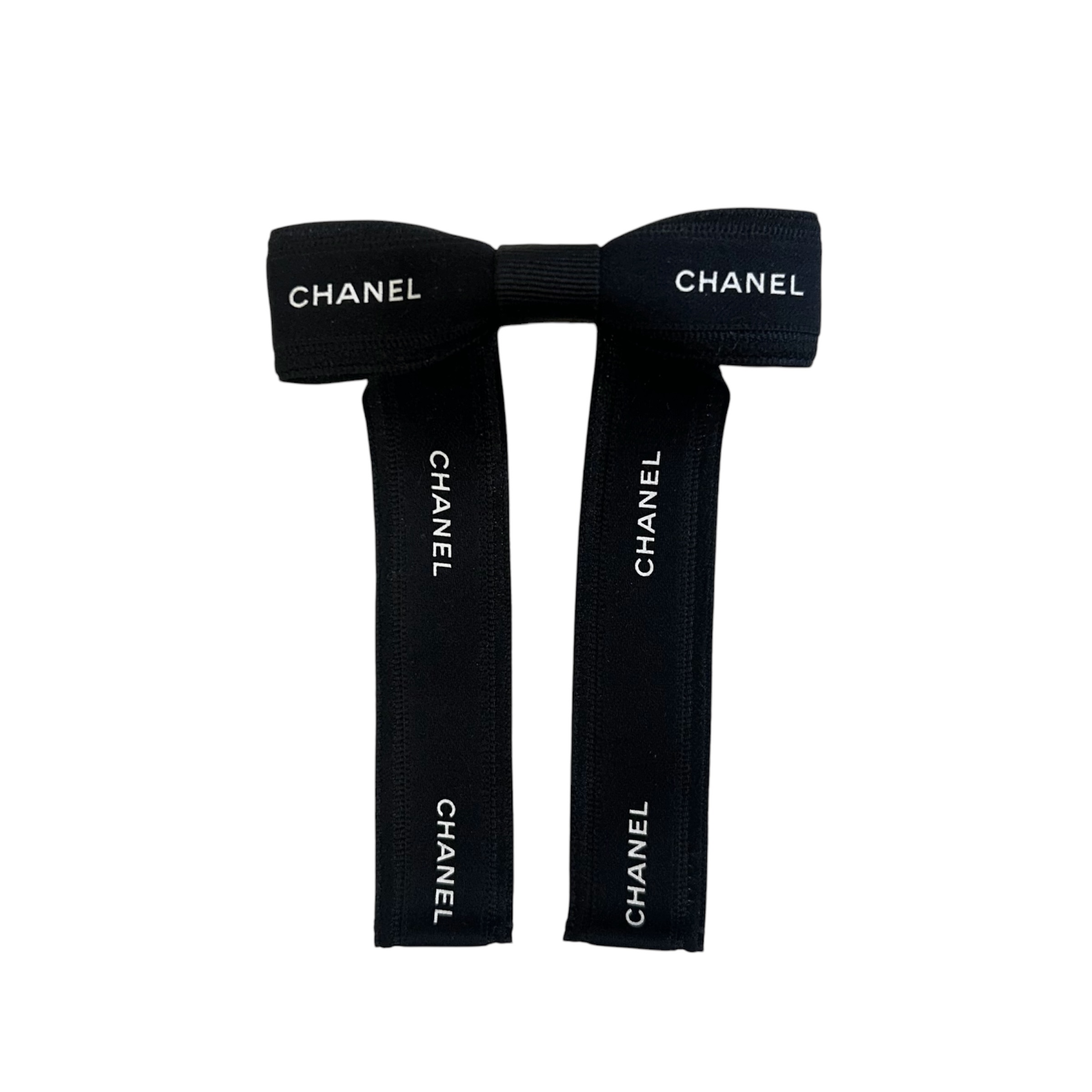 CHANEL black ribbon hair barrette no.91