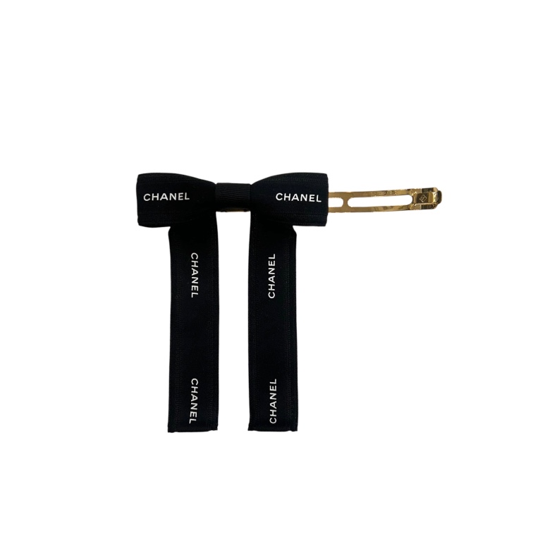 CHANEL black ribbon hair barrette no.91