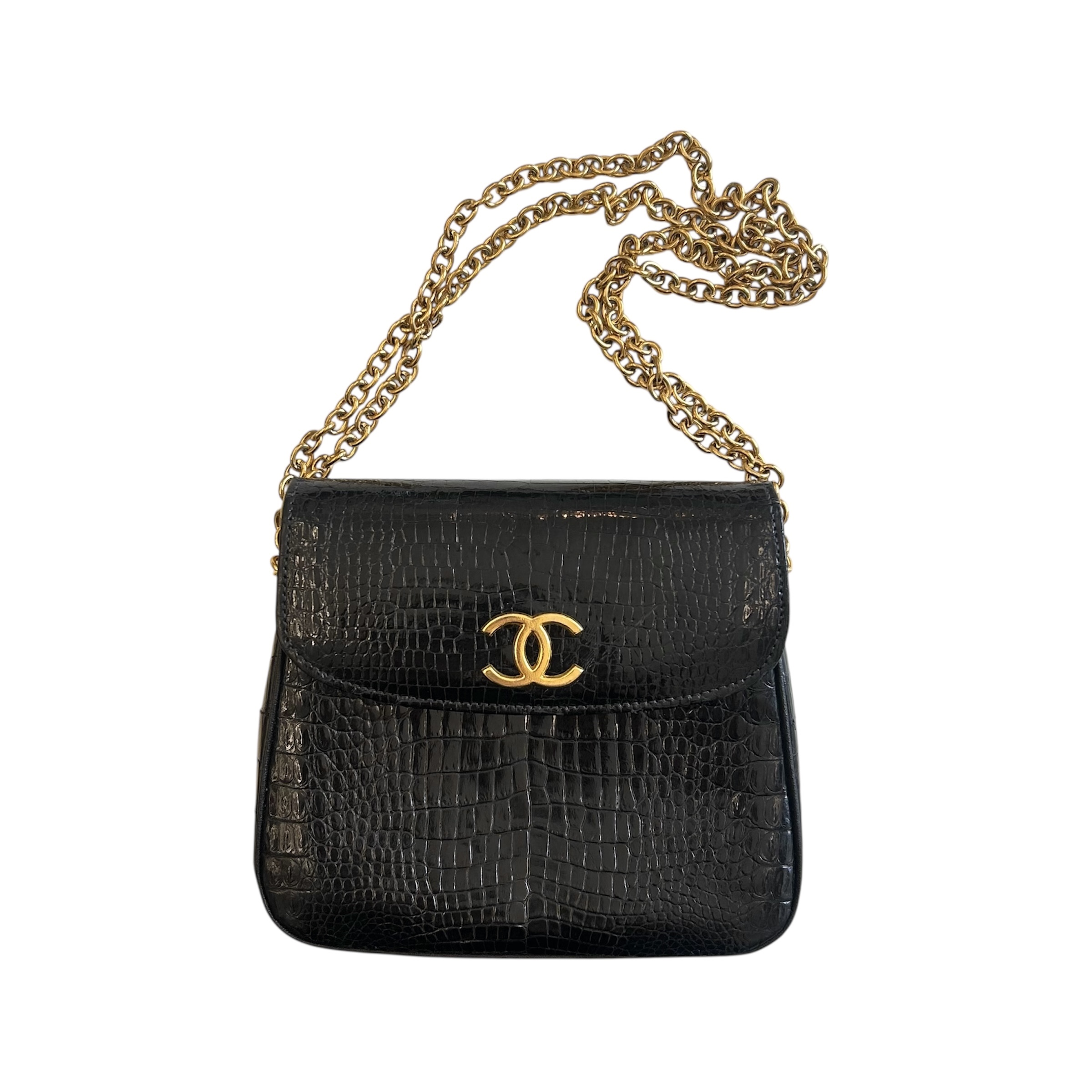 GENUINE vintage crocodile bag X CHANEL hanger CC objet no.49