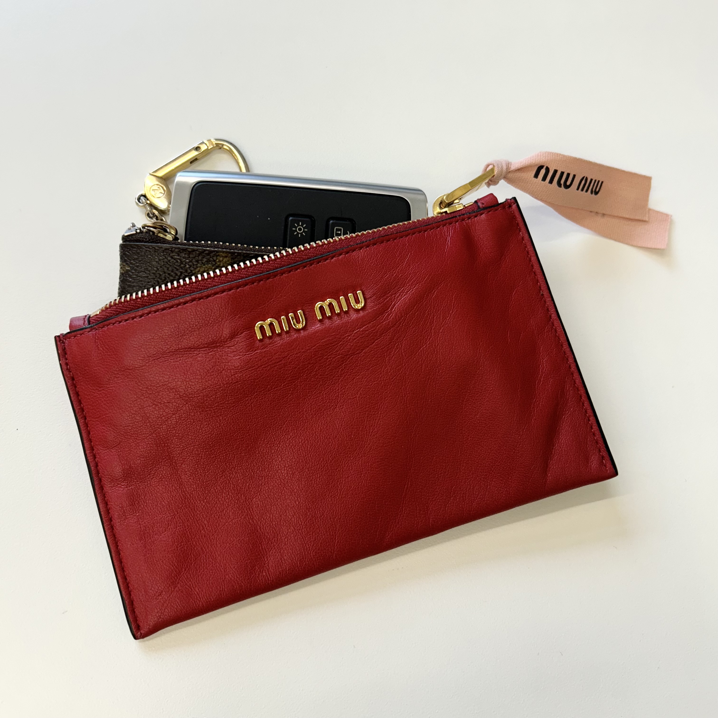 MIUMIU red lambskin mini pouch & Phone strap set