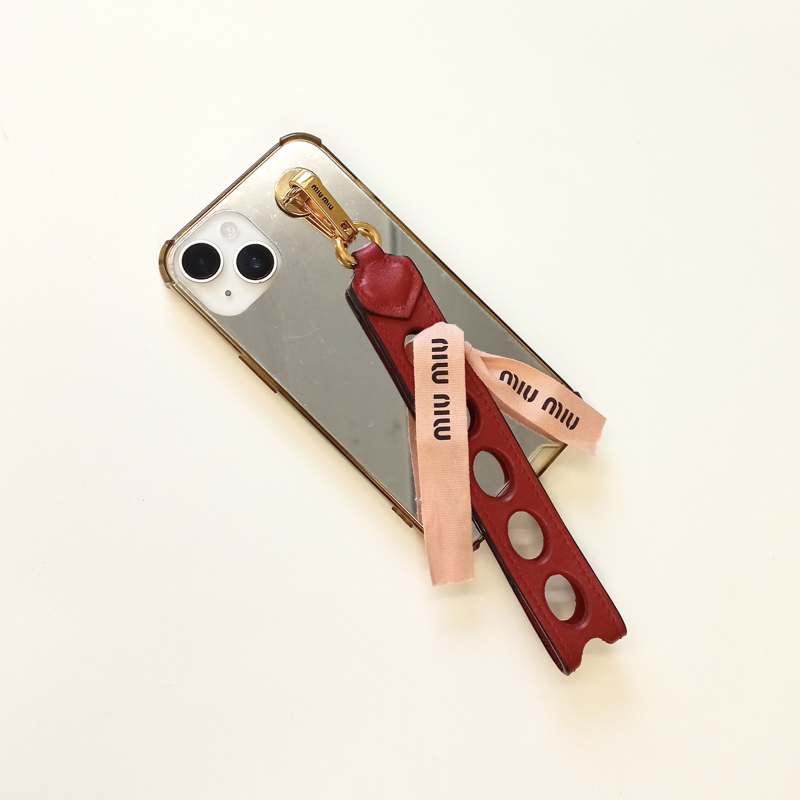 MIUMIU red lambskin mini pouch & Phone strap set