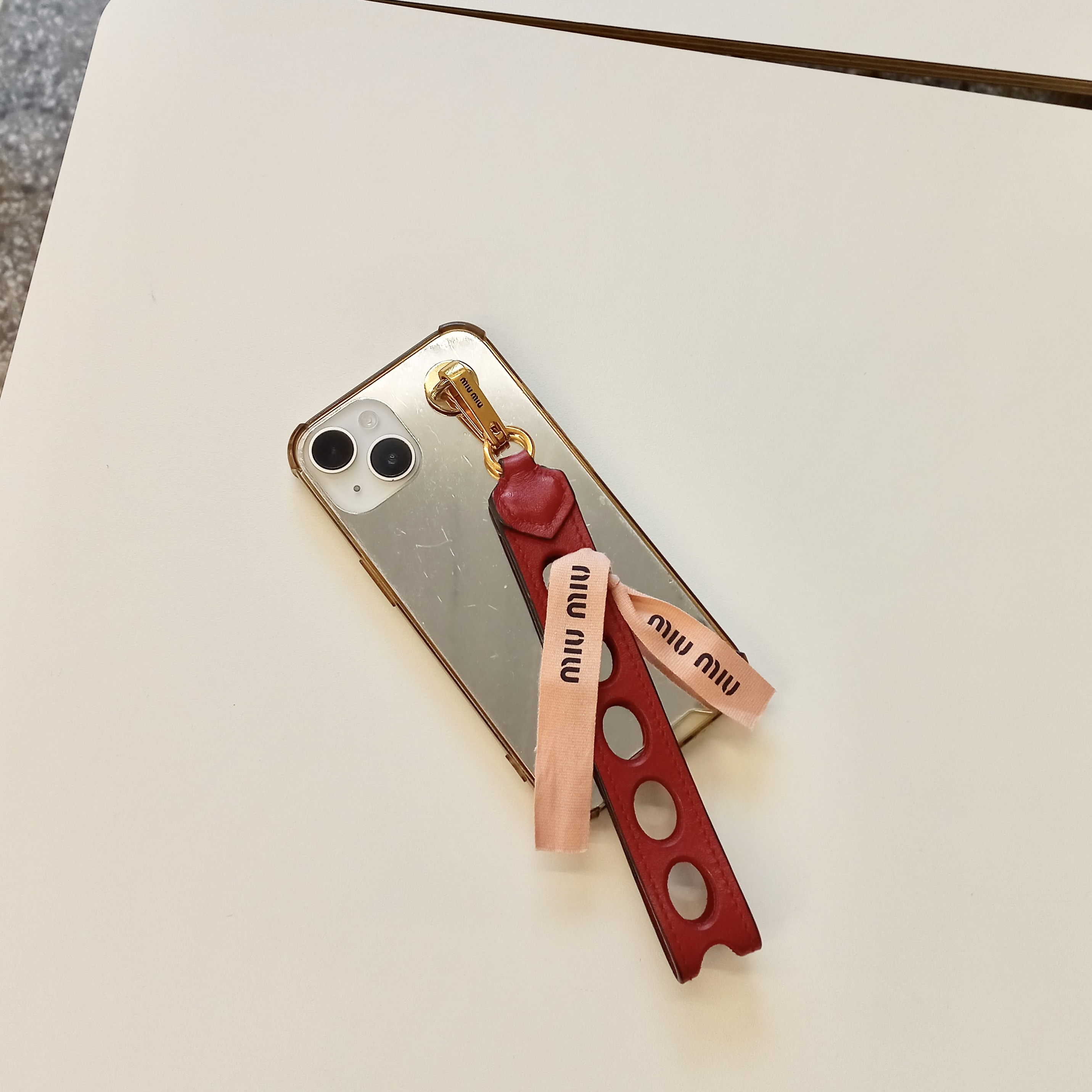 MIUMIU red lambskin mini pouch & Phone strap set