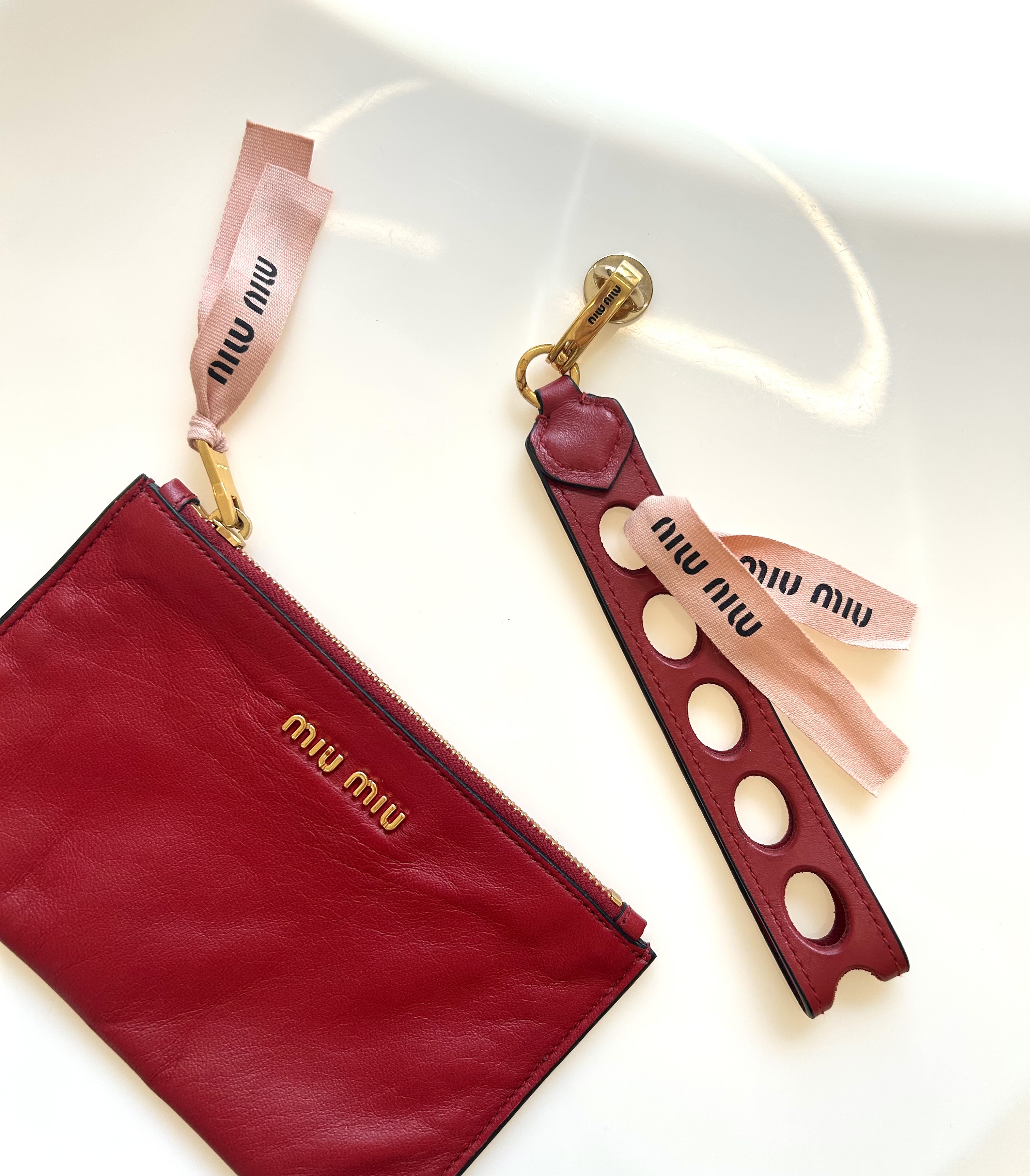 MIUMIU red lambskin mini pouch & Phone strap set