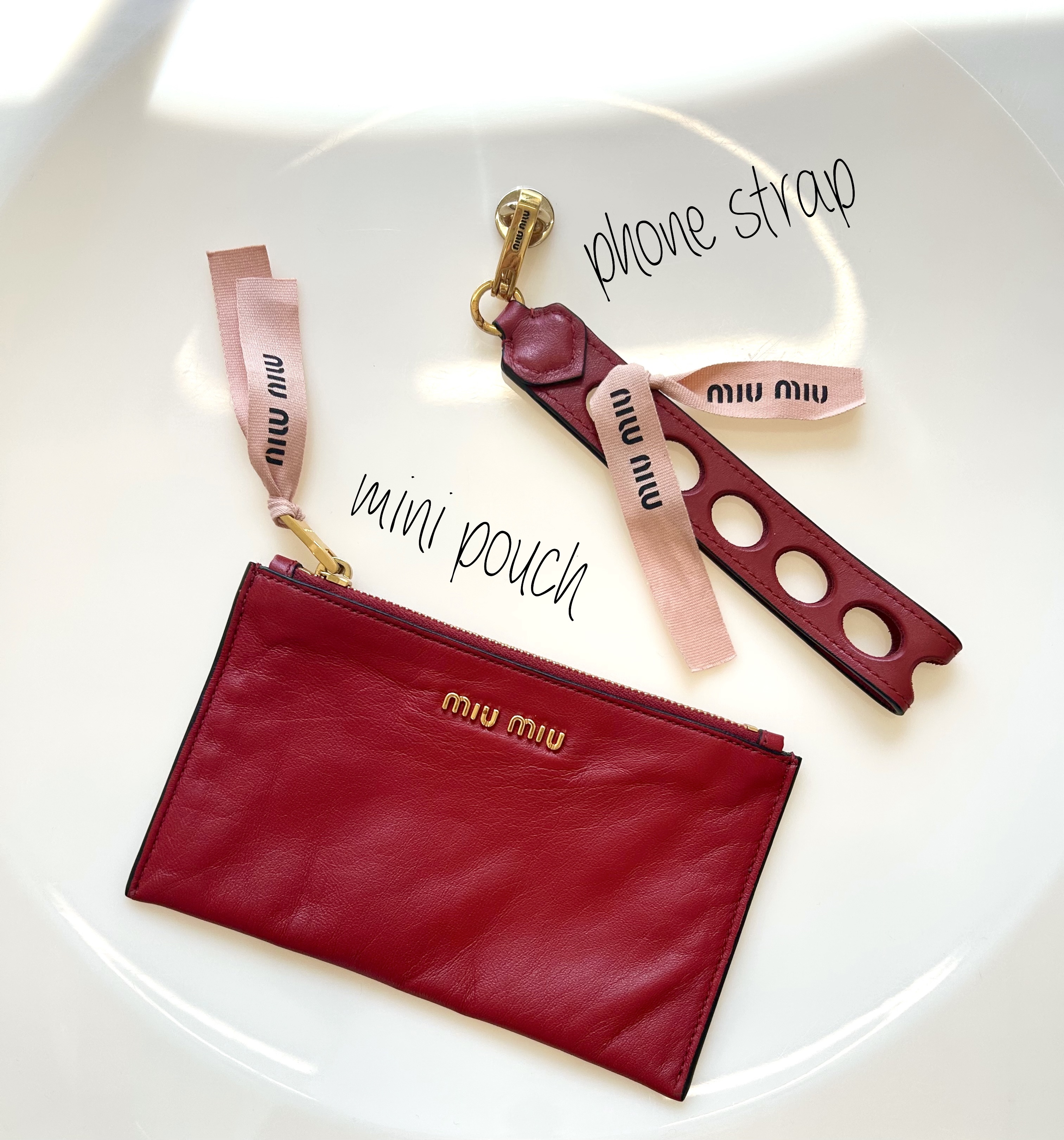MIUMIU red lambskin mini pouch & Phone strap set