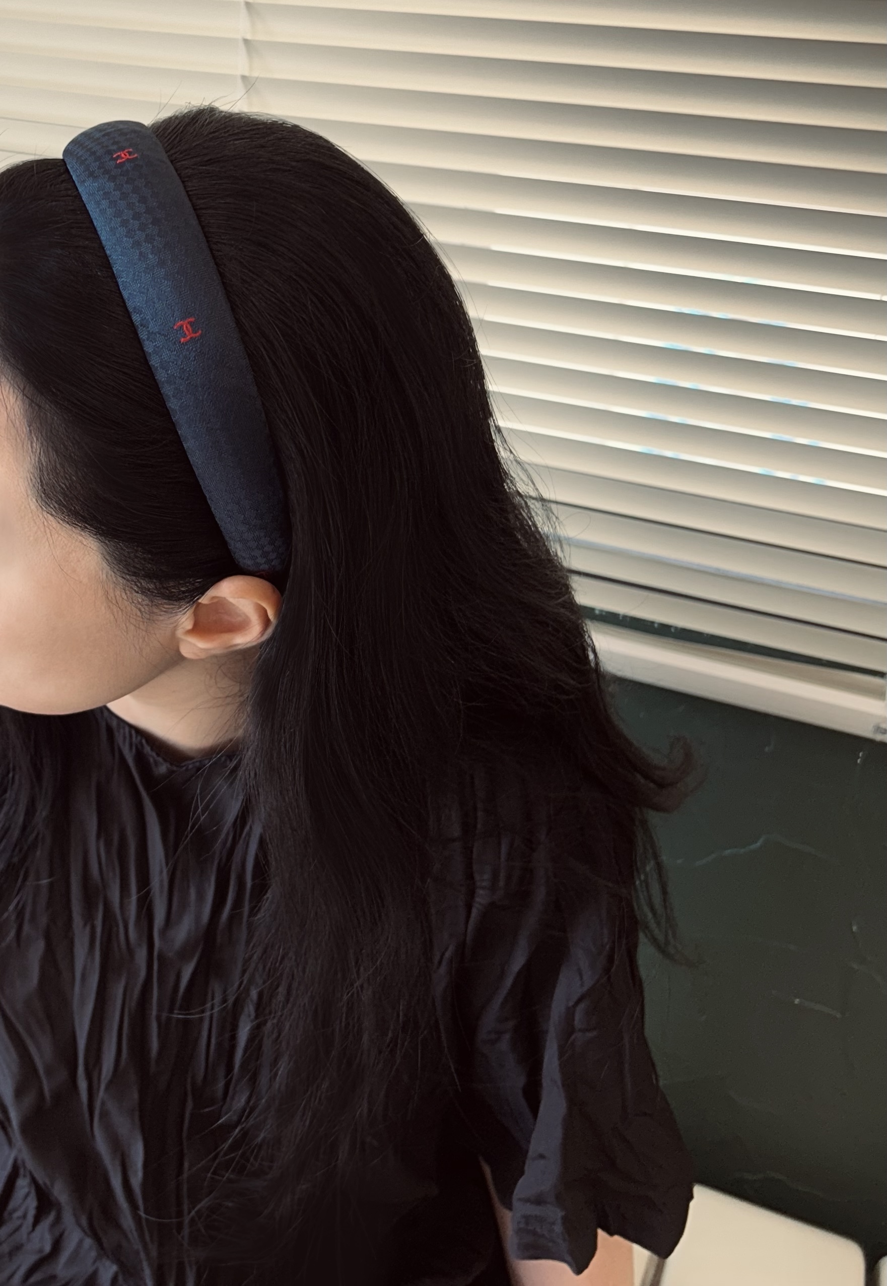 CHANEL navy silk red CC hair band no.94