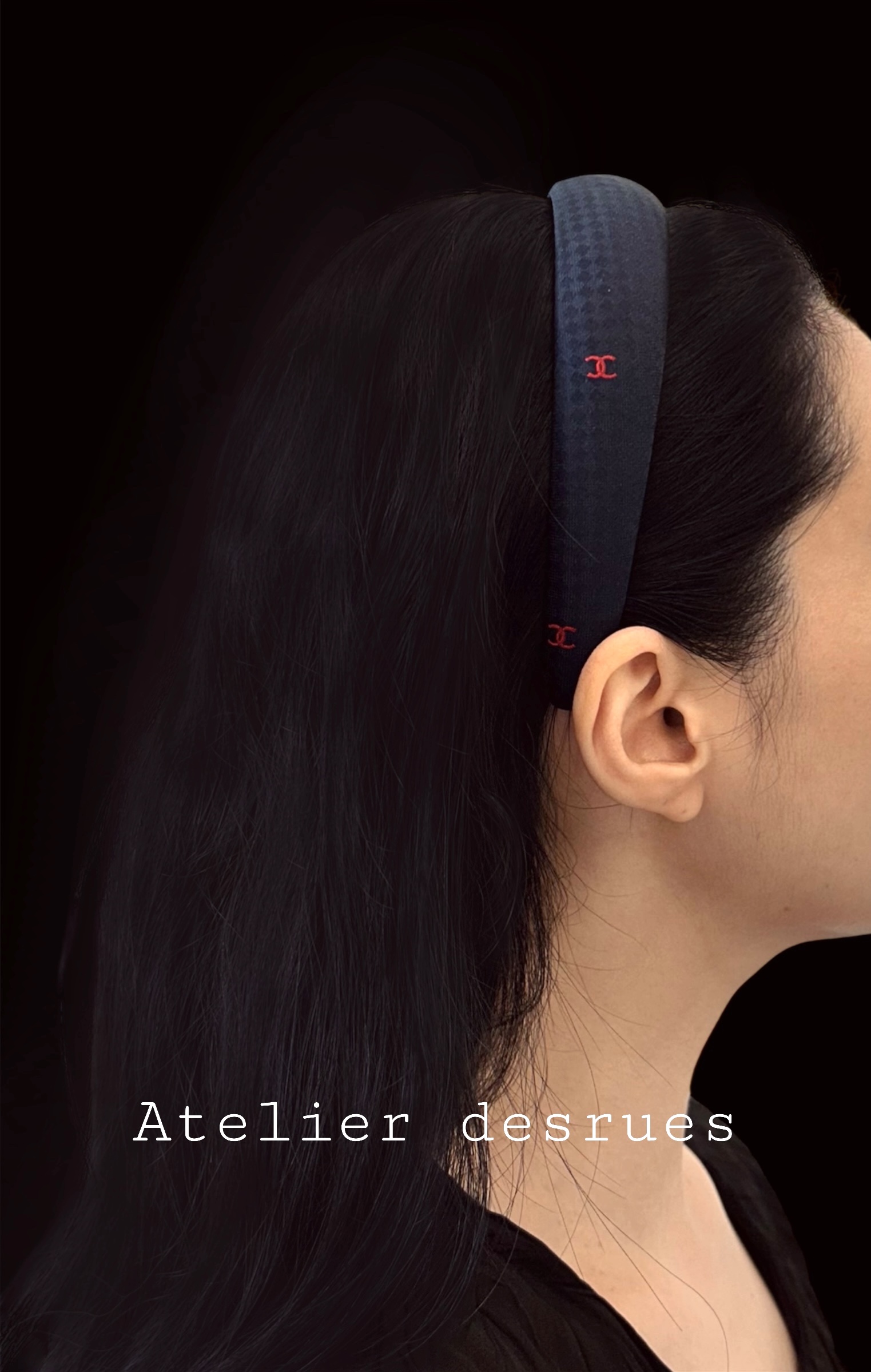 CHANEL navy silk red CC hair band no.94