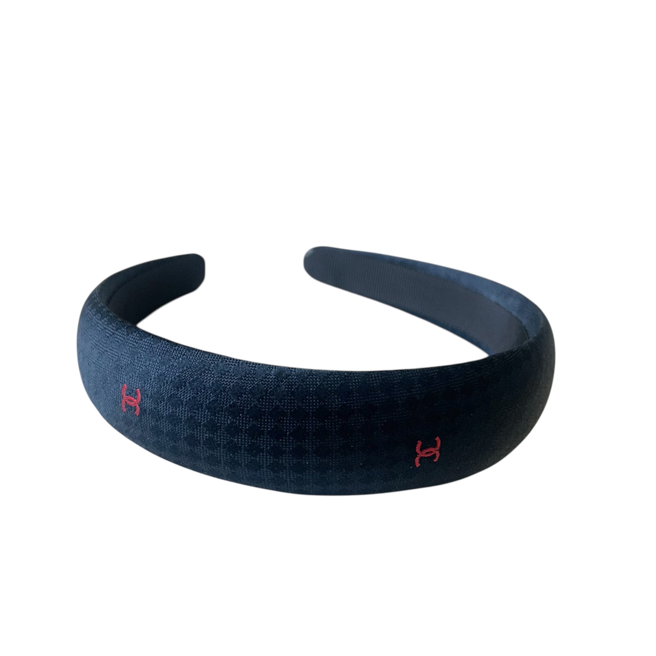 CHANEL navy silk red CC hair band no.94