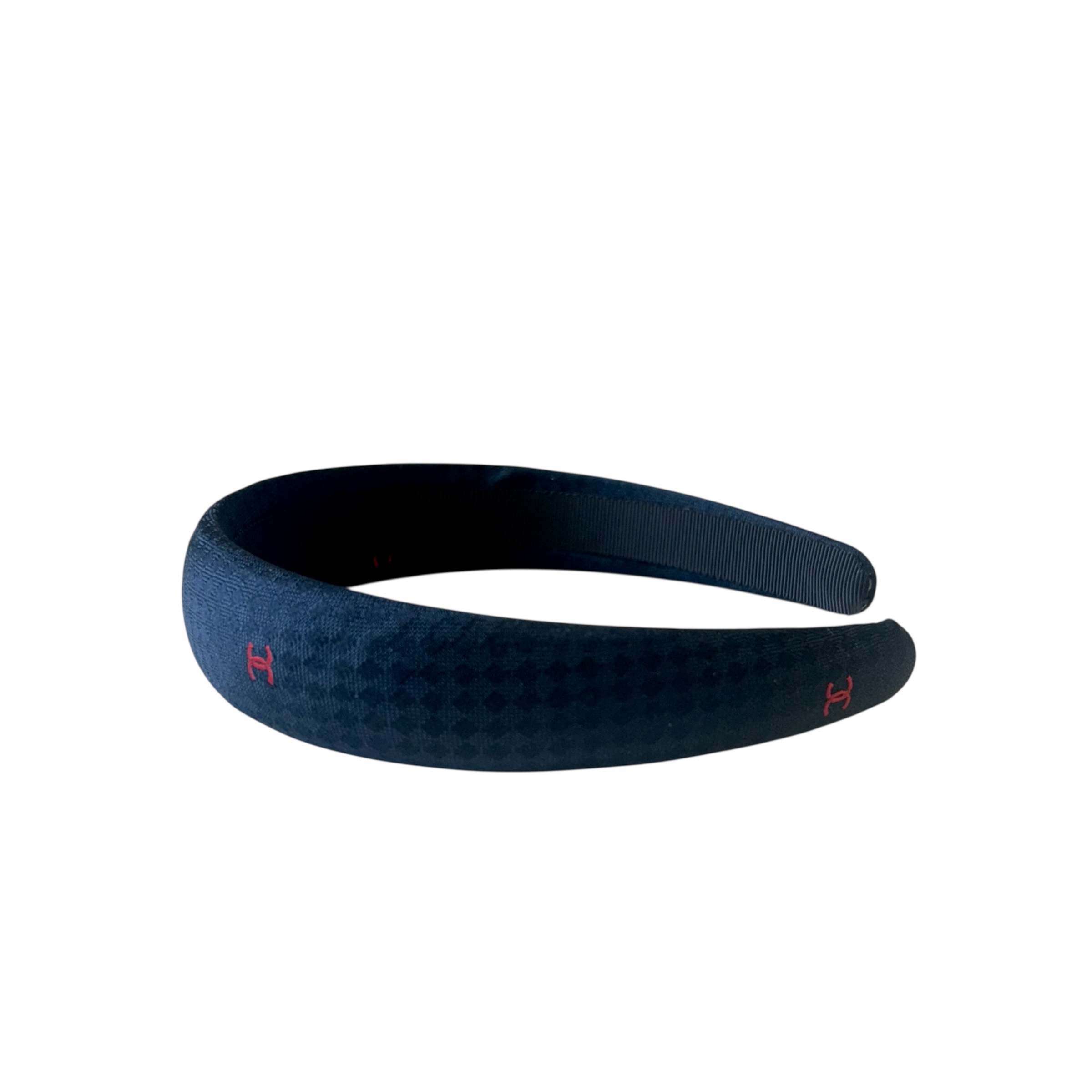 CHANEL navy silk red CC hair band no.94