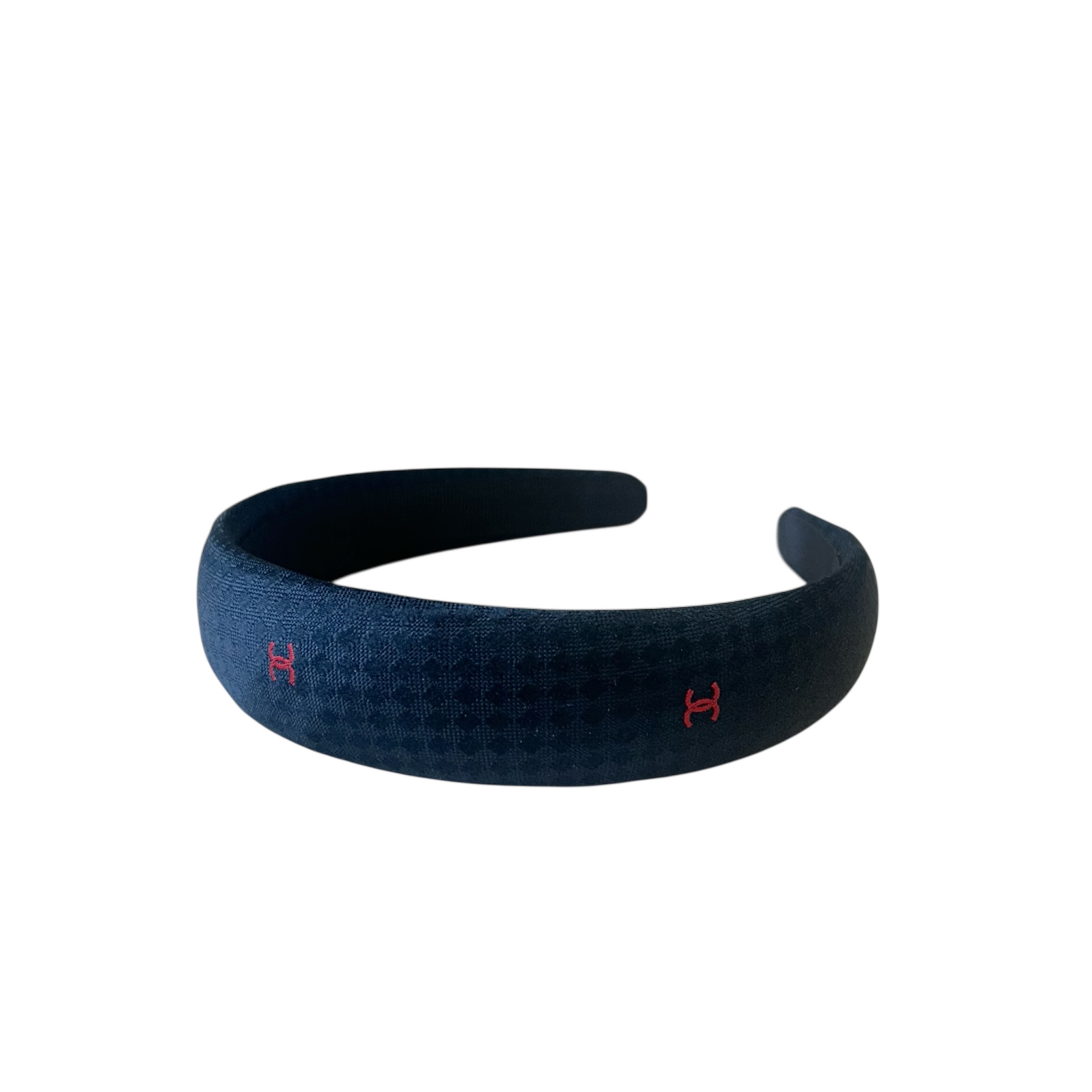 CHANEL navy silk red CC hair band no.94