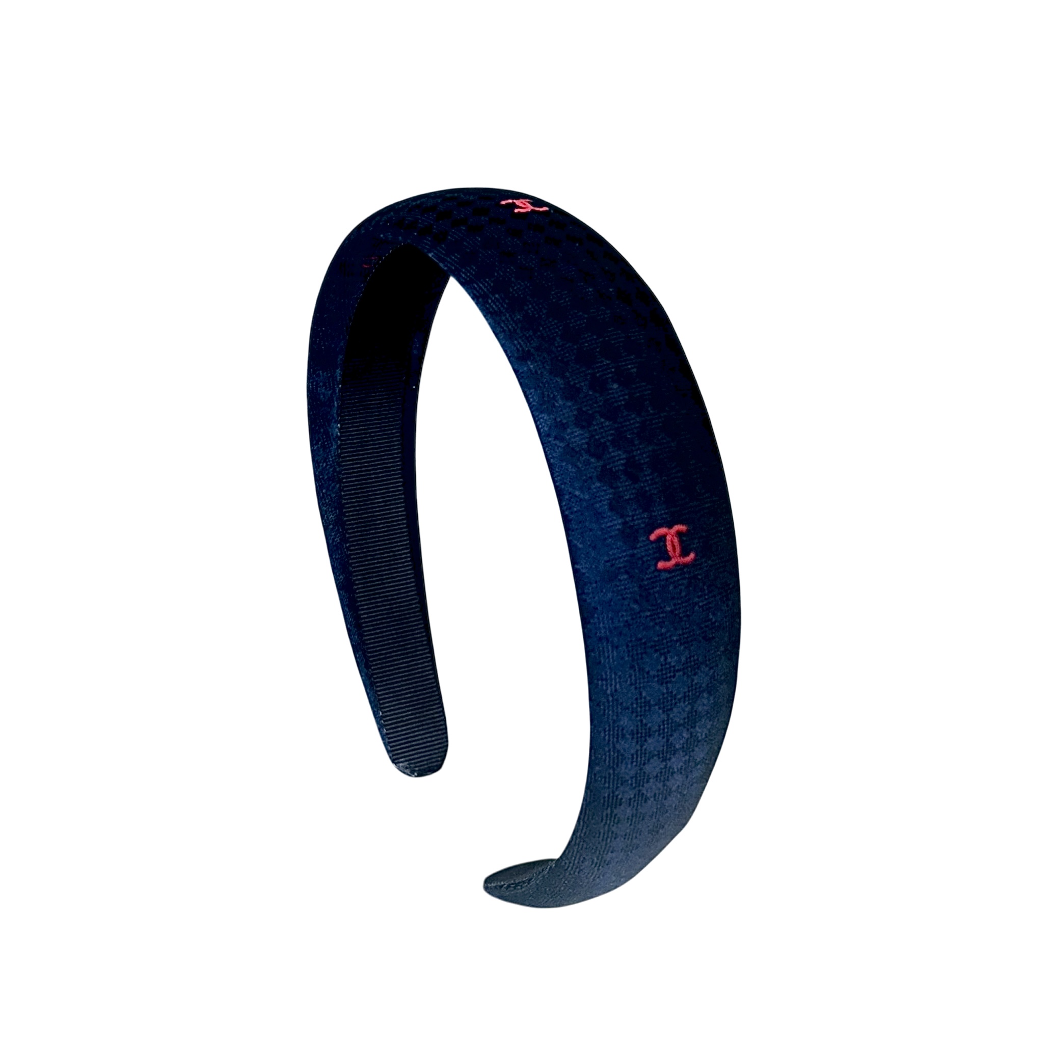 CHANEL navy silk red CC hair band no.94
