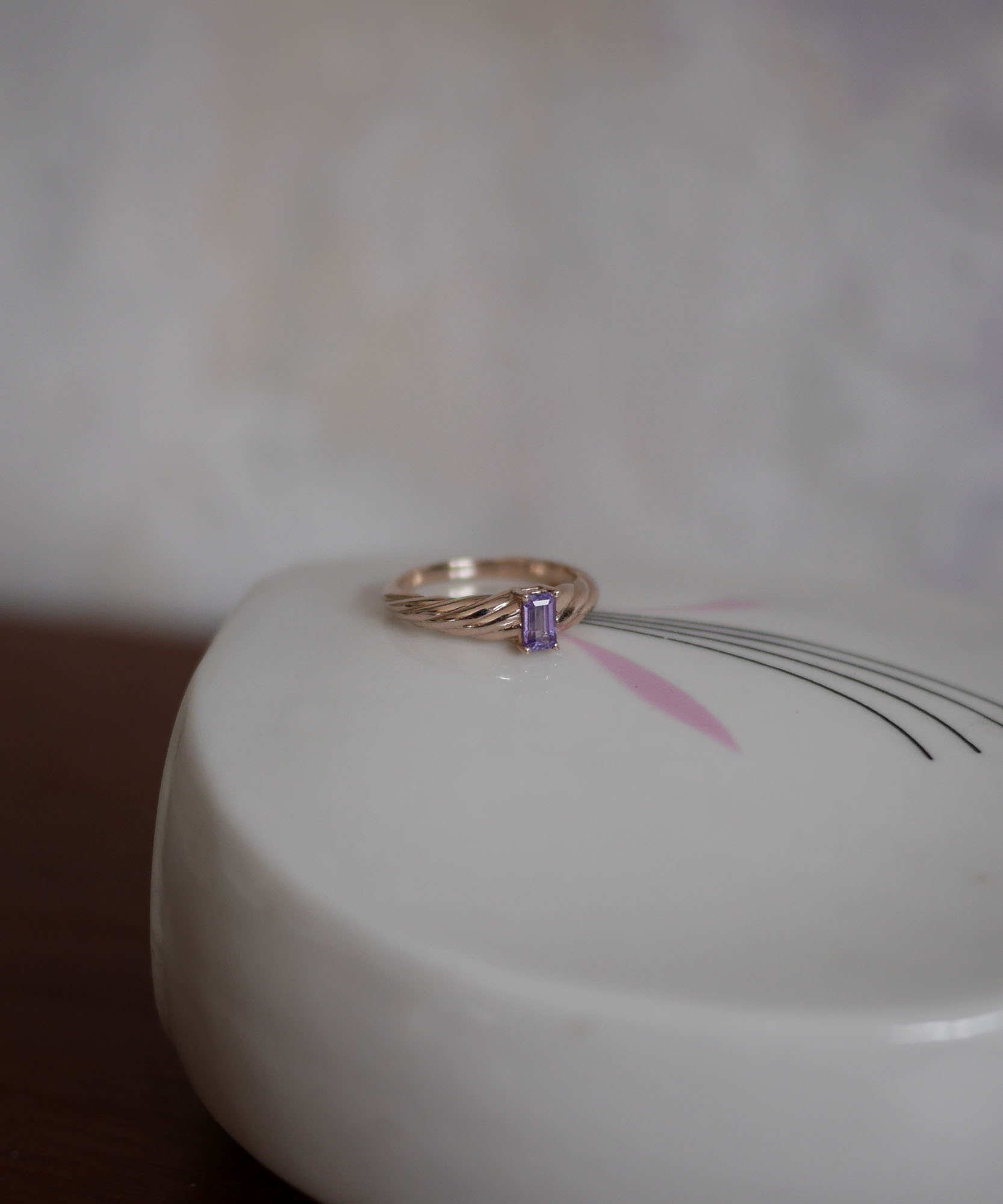 croissant ring with purple sapphire