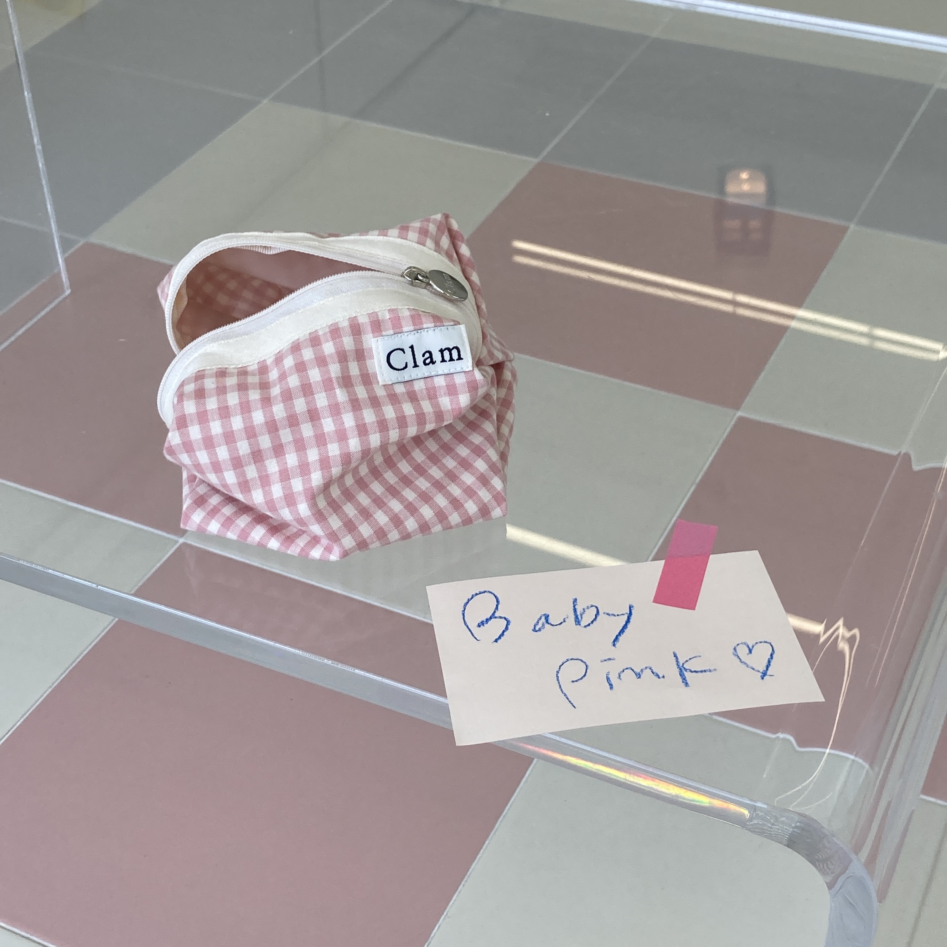 라운드 파우치 _ 체크 베이비 핑크