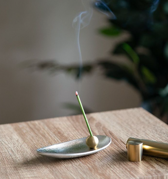 노사쿠 대나무 잎  인센스홀더 세트(주석& 황동) /  Nousaku Bamboo Leaf Incense Holder( Tin& Brass)