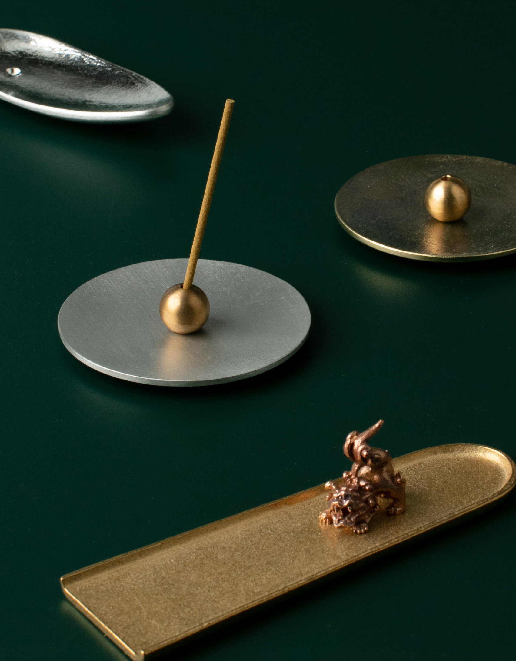 노사쿠 라운드 인센스 홀더 세트 (주석&황동) / Nousaku Round Incense Holder Set (Tin & Brass)