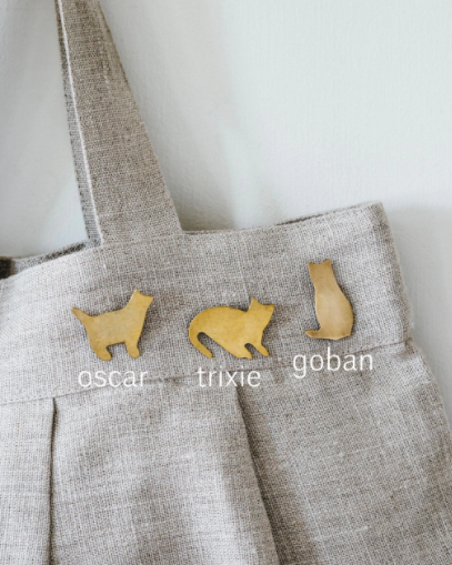 포그린넨 브라스 브로치 고양이 고반 Brass Brooch Cats Goban