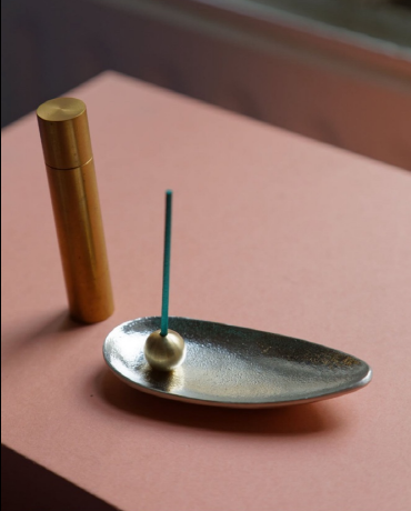 노사쿠 대나무 잎  인센스홀더 세트(주석& 황동) /  Nousaku Bamboo Leaf Incense Holder( Tin& Brass)