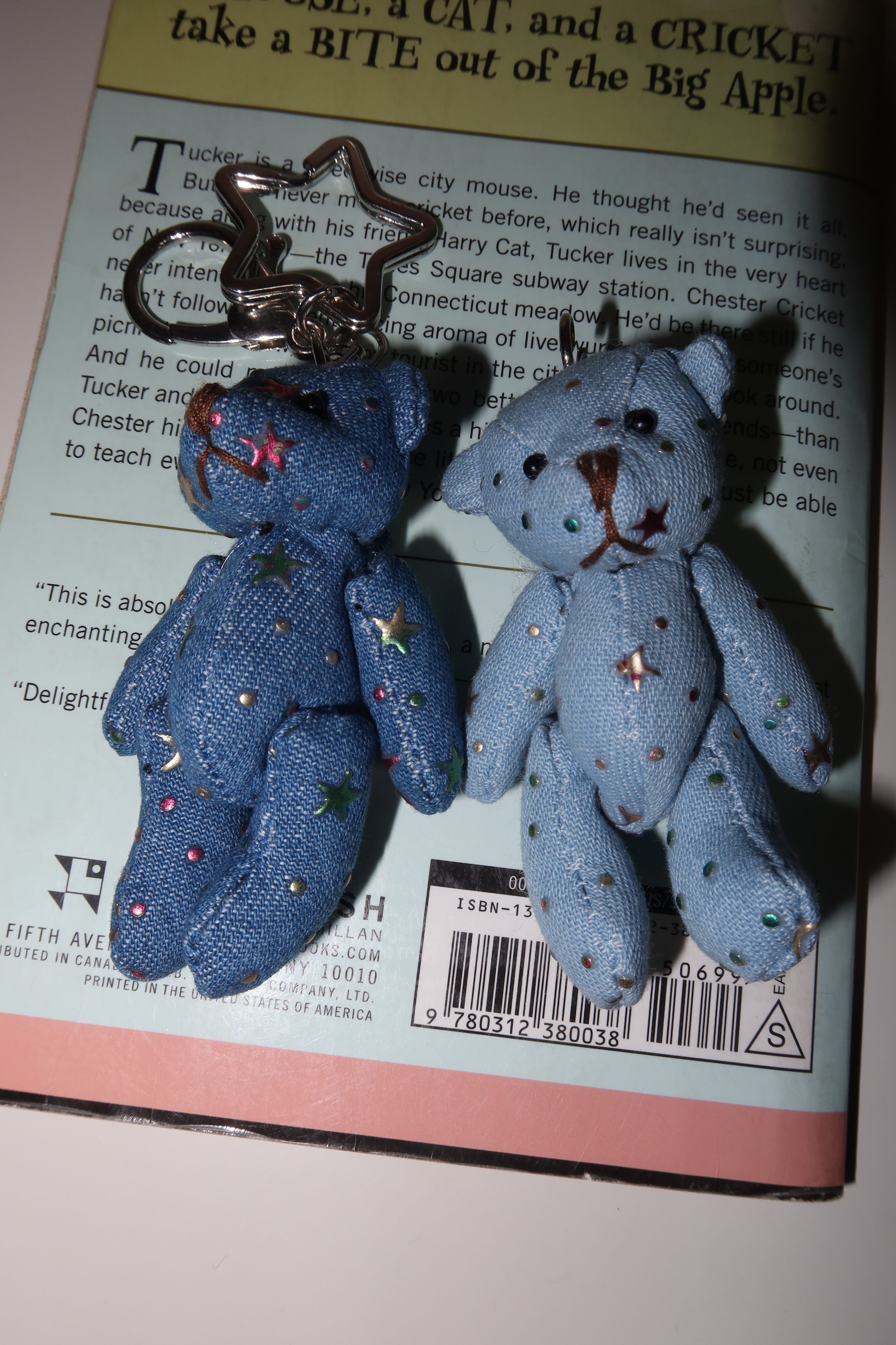 Denim teddy bear key ring