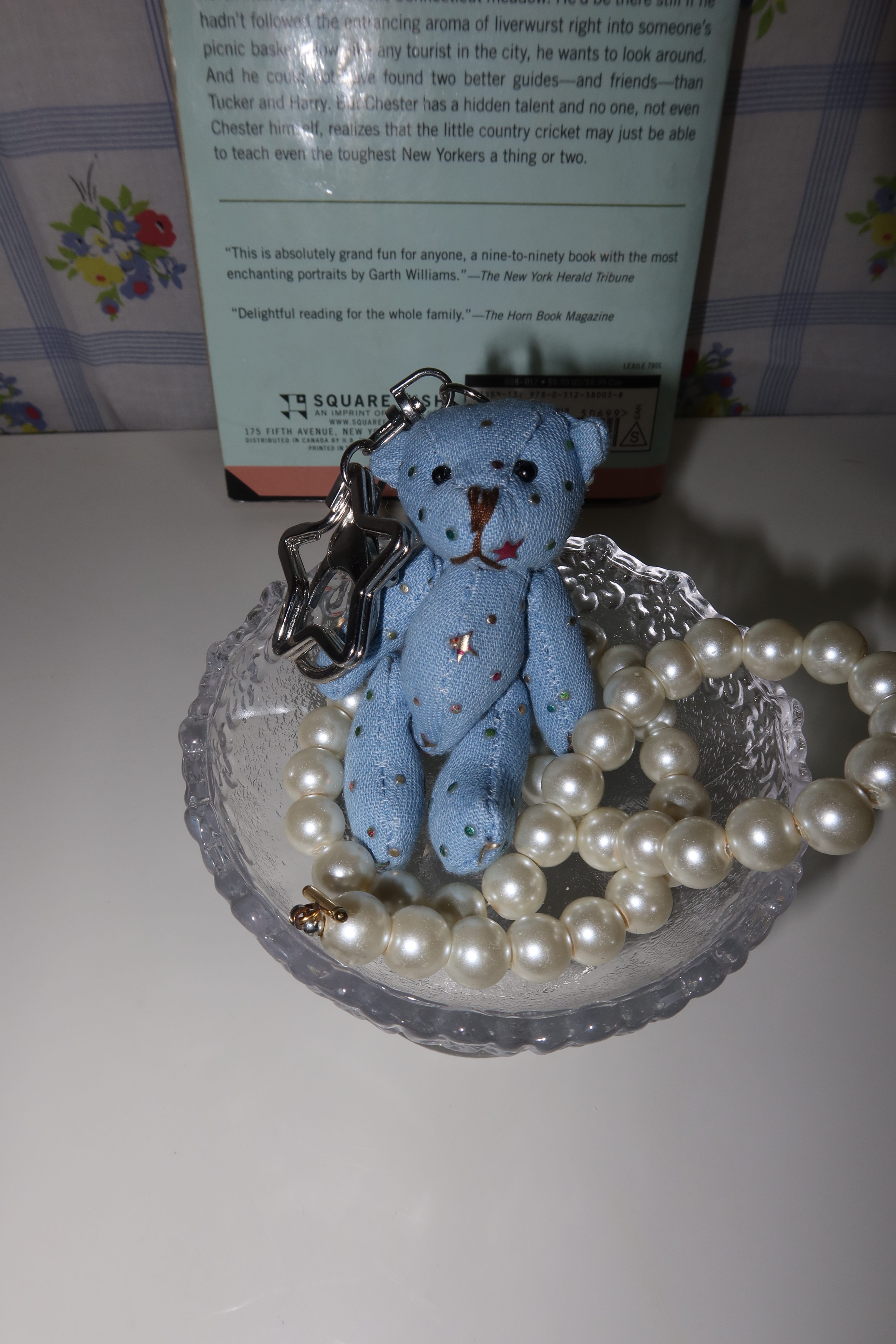 Denim teddy bear key ring