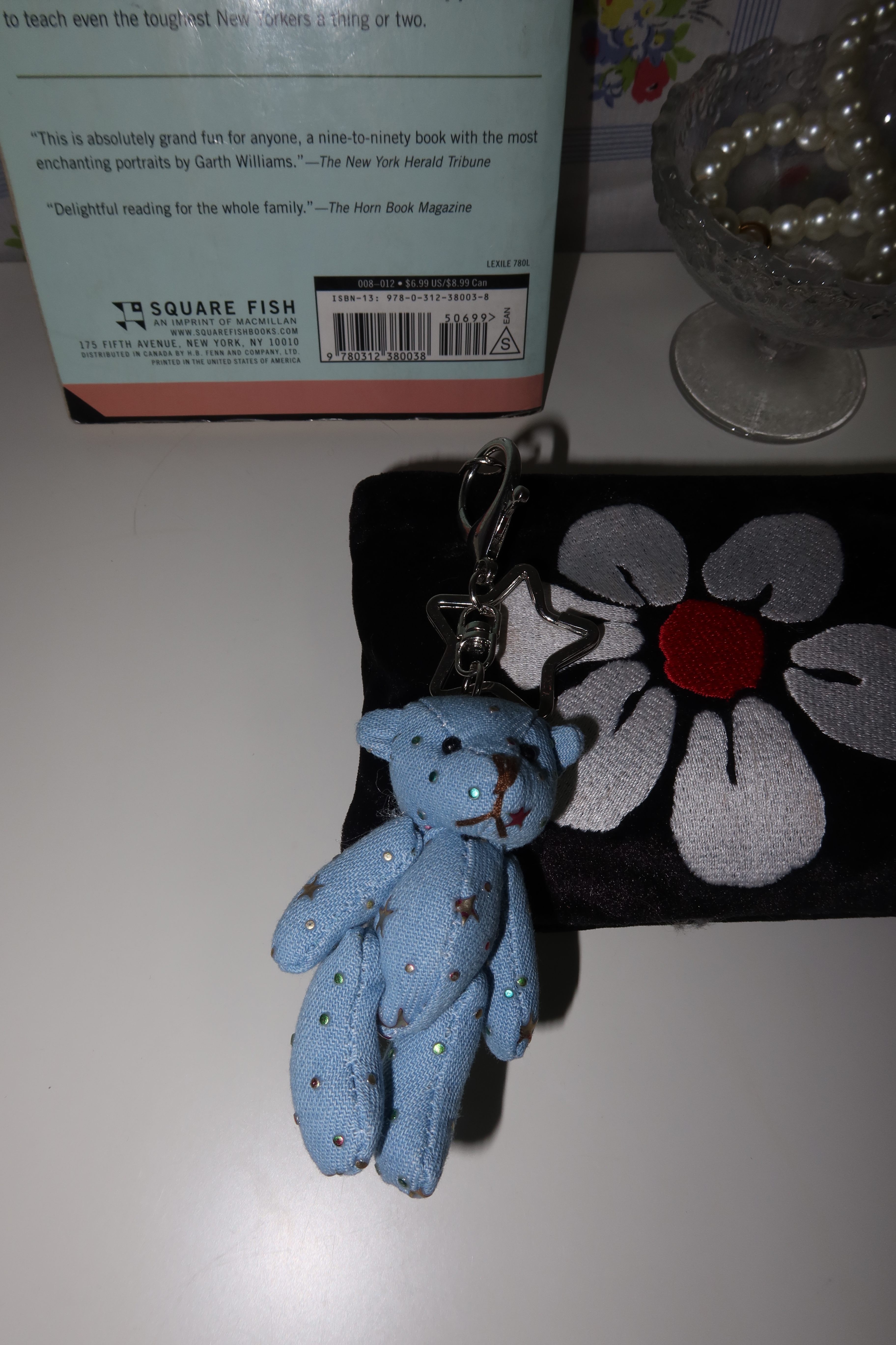 Denim teddy bear key ring