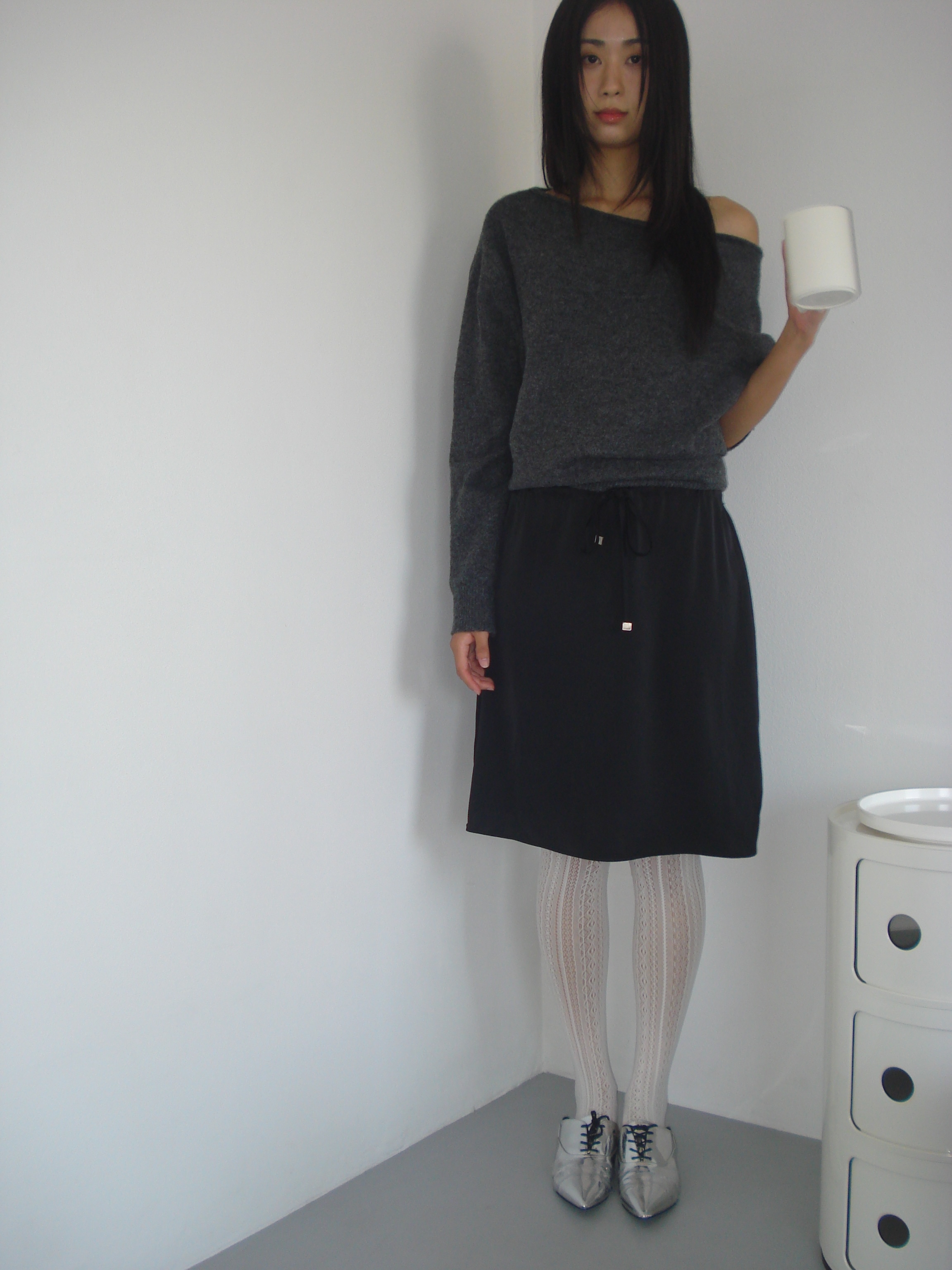 Silky satin midi skirt