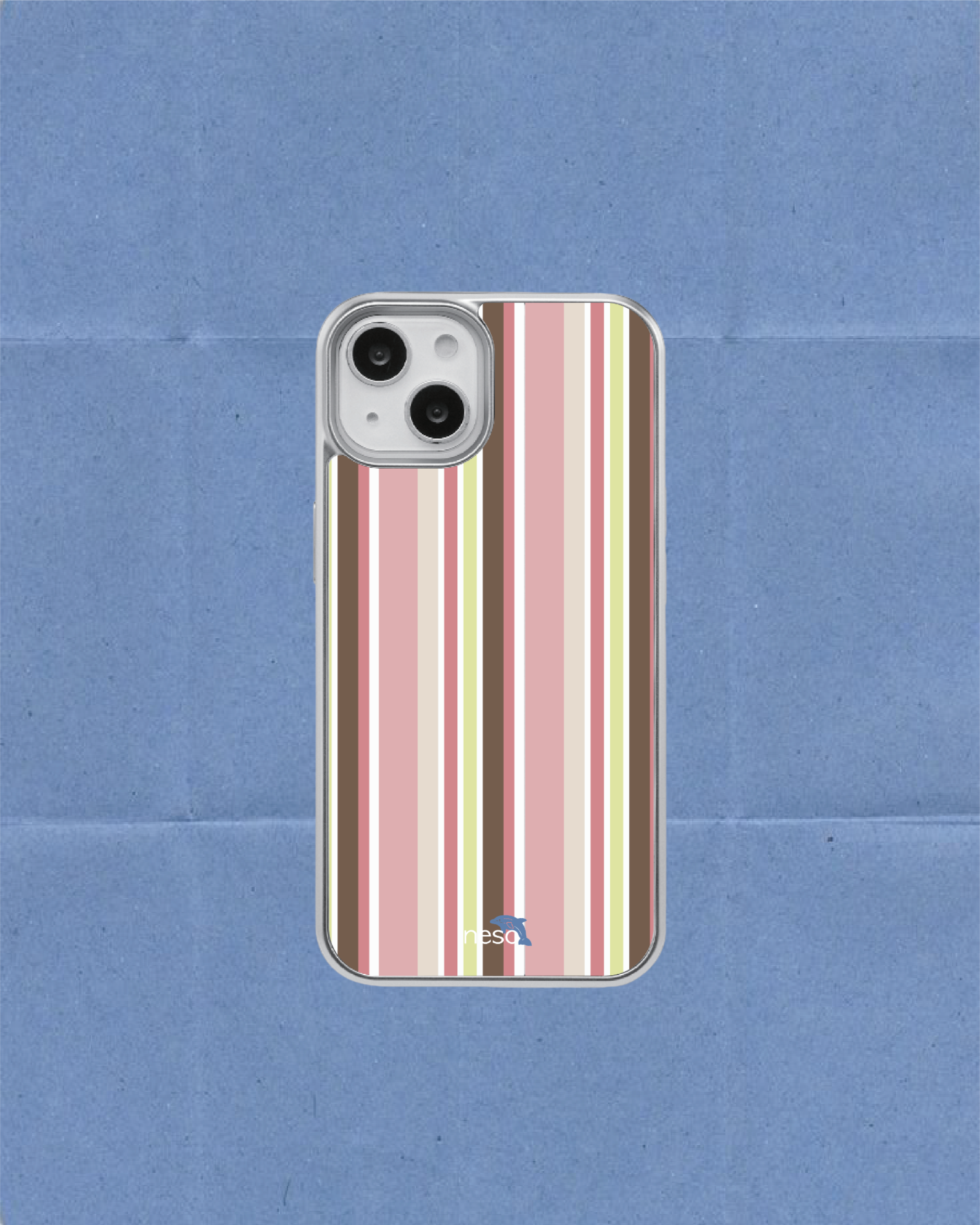 Vintage stripe silver epoxy case [pink brown]