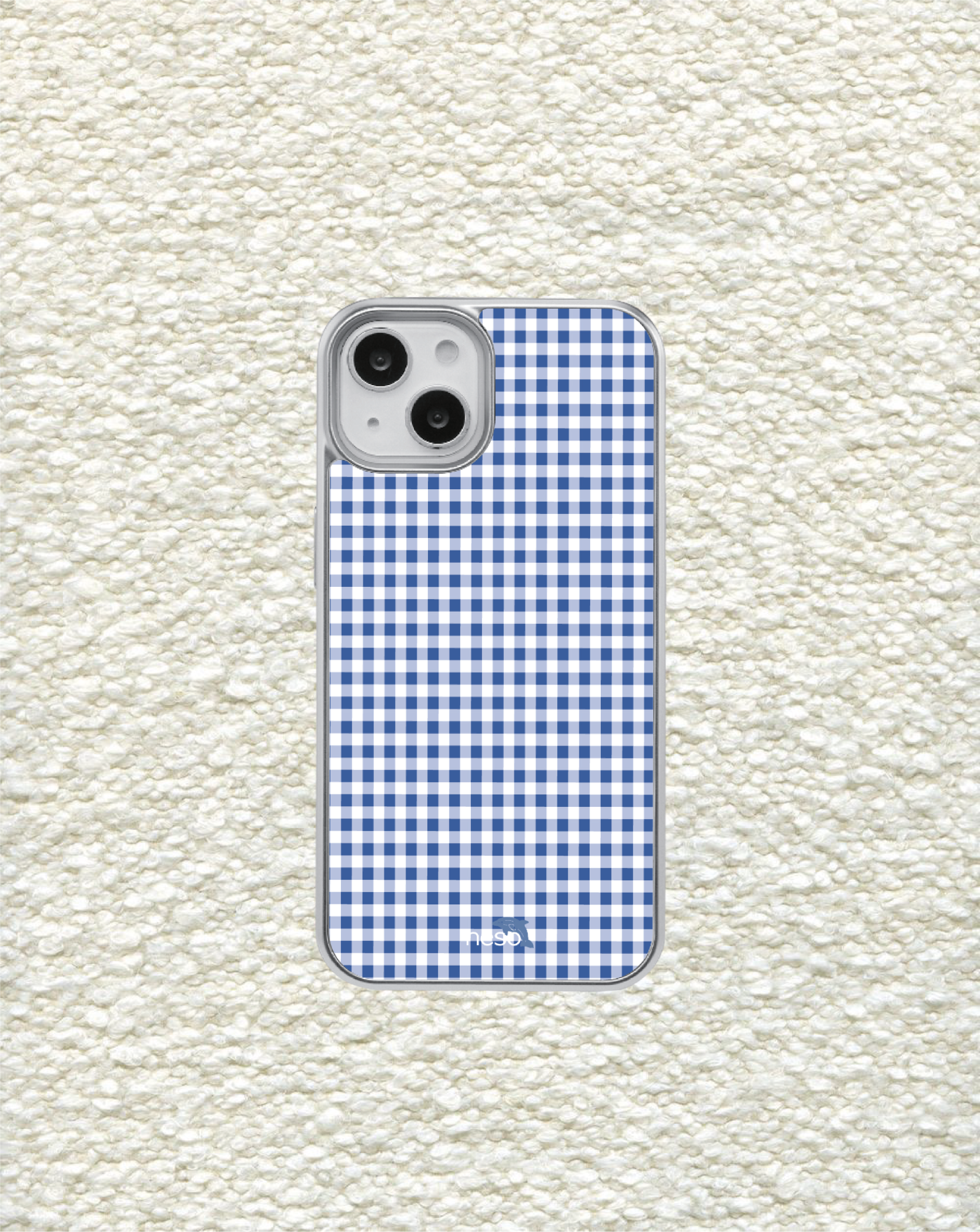 Gingham check silver epoxy case [BLUE]