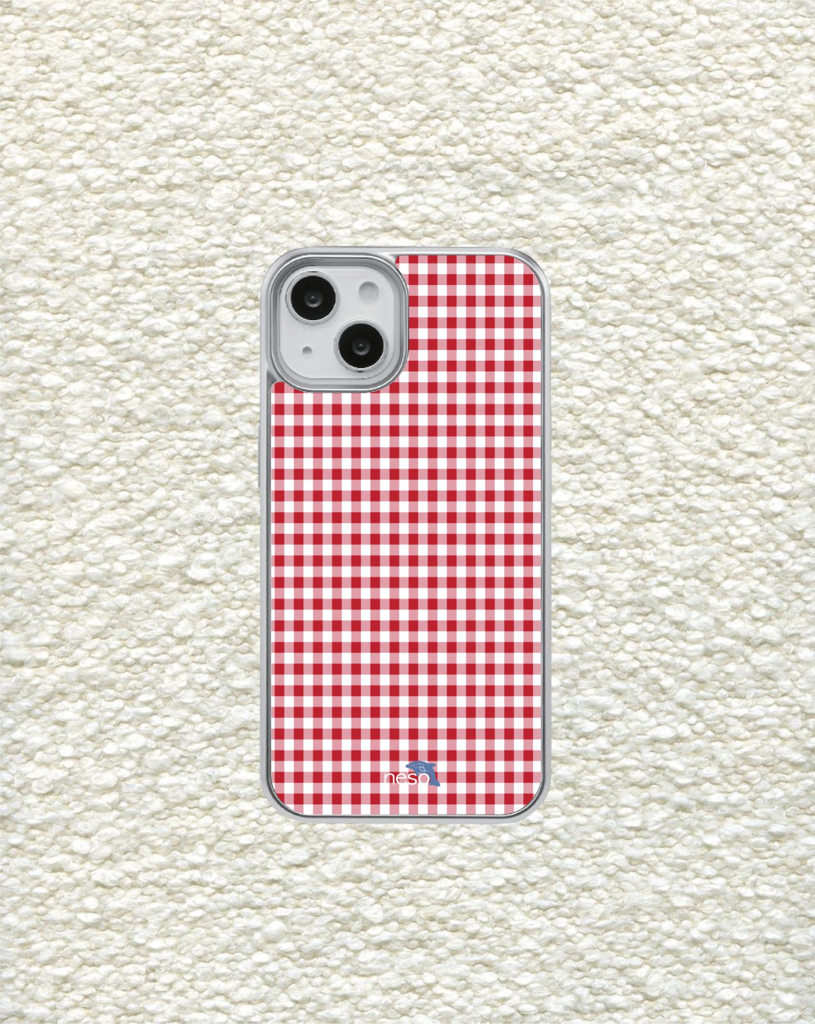 Gingham check silver epoxy case [RED]