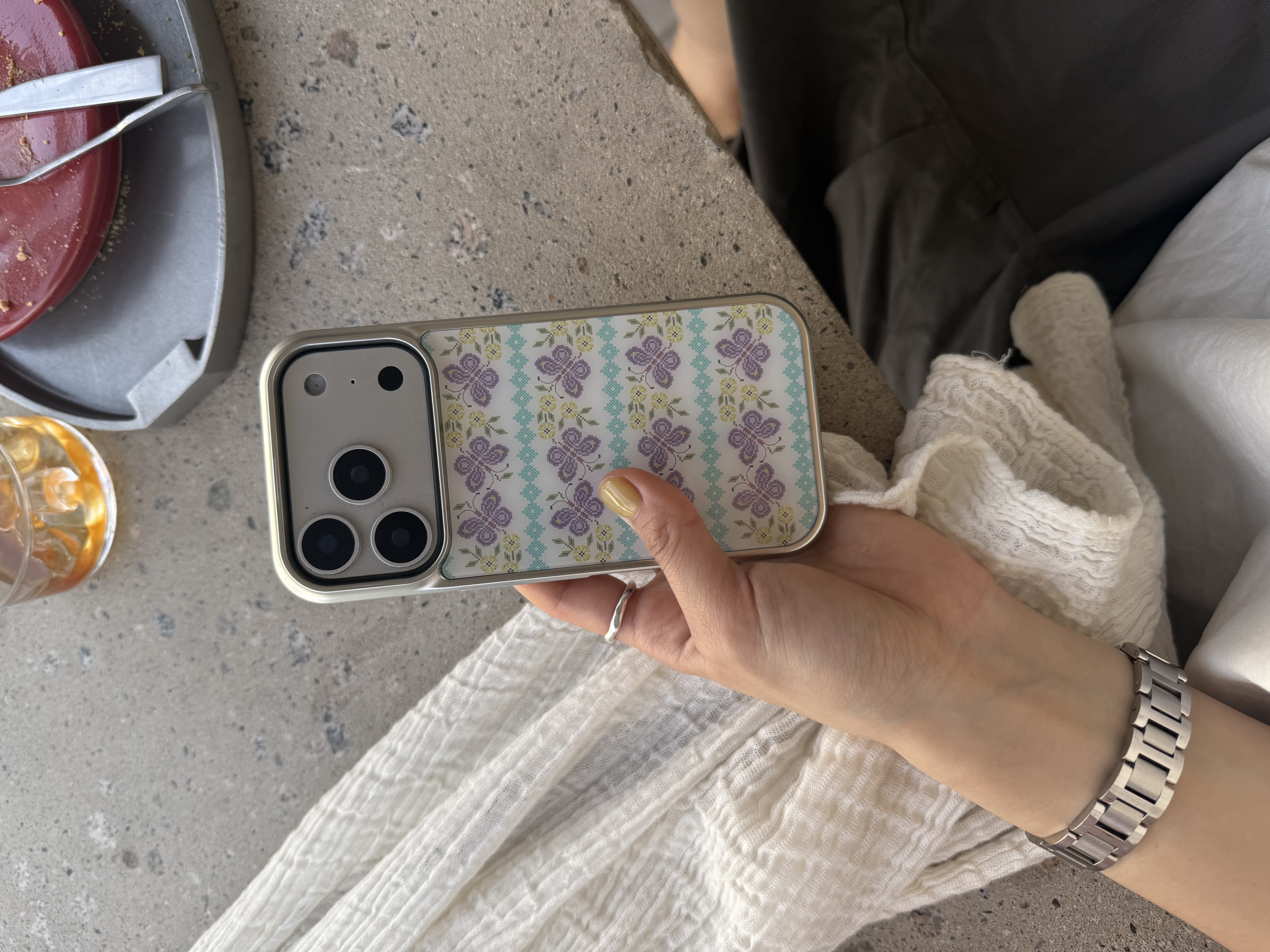CROSS STITCH silver matte glass bumper case [BUTTERFLIES]