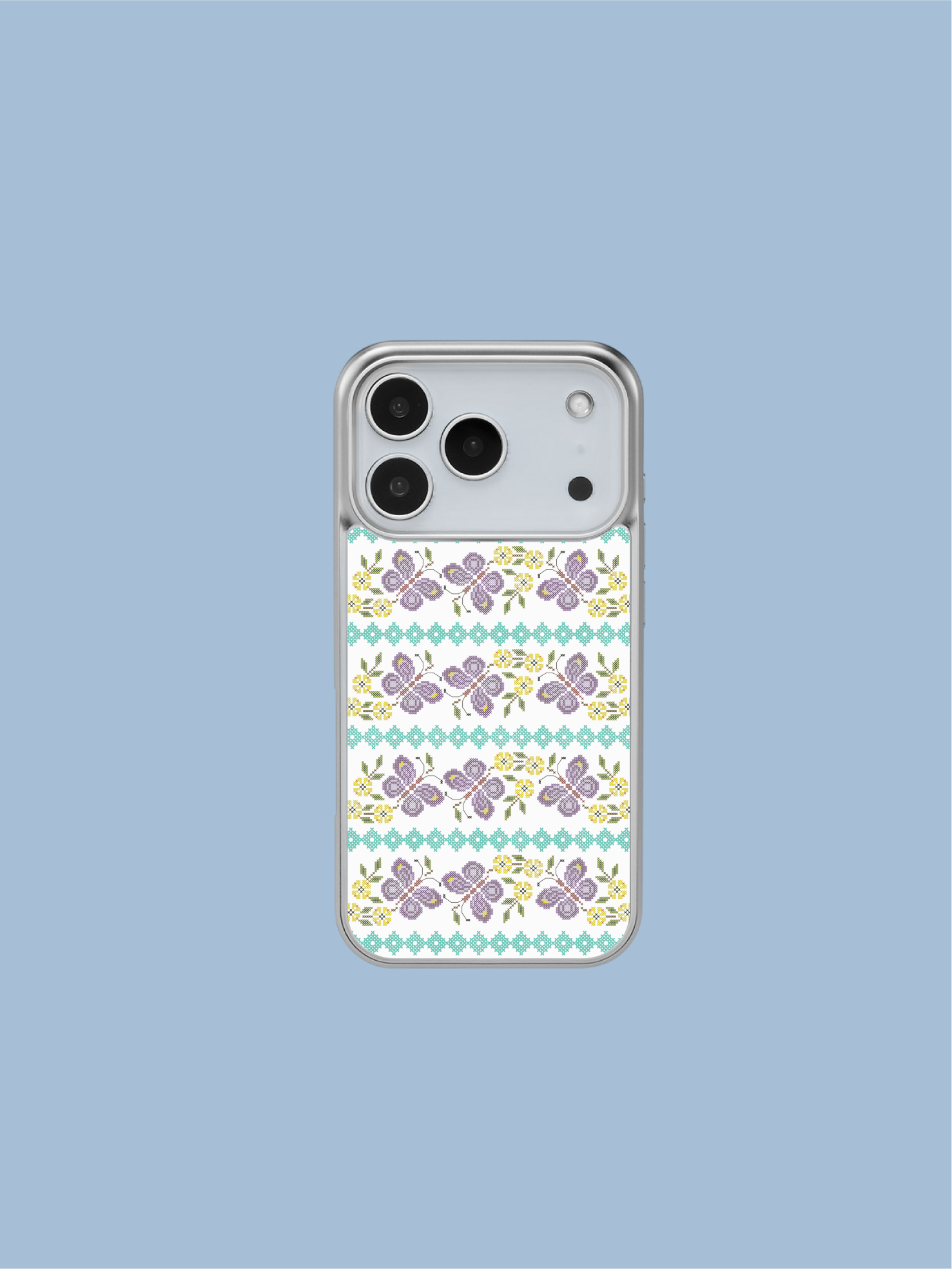 CROSS STITCH silver matte glass bumper case [BUTTERFLIES]