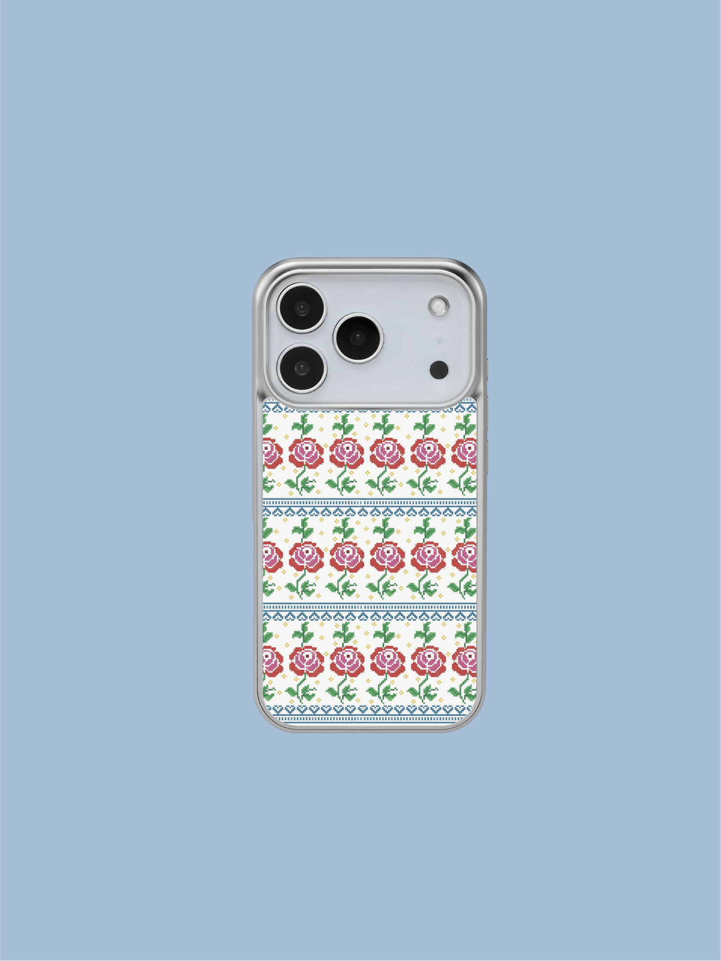CROSS STITCH silver matte glass bumper case [ROSES]