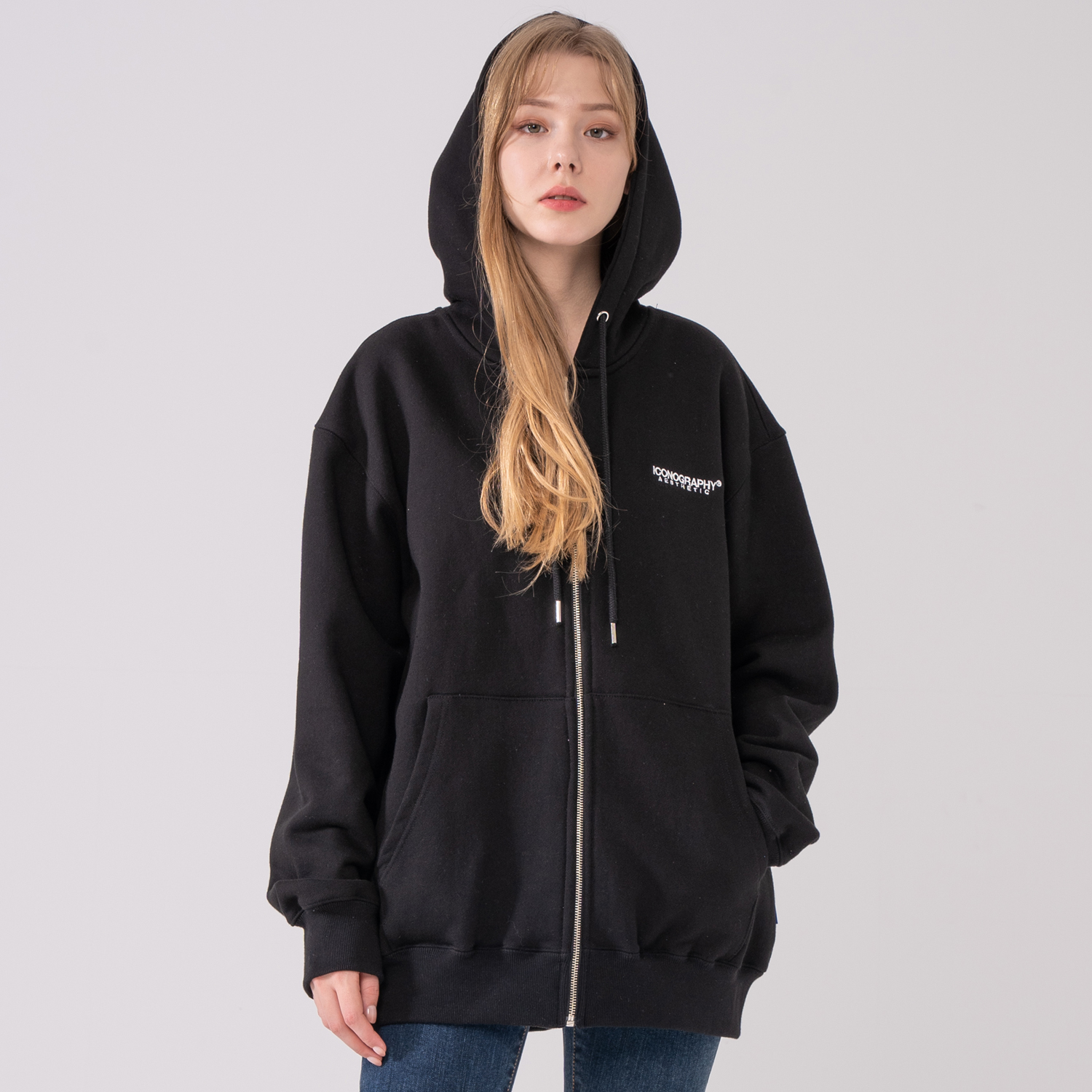 헤비코튼 집업 볼륨켈리그라피 아이코노 BK