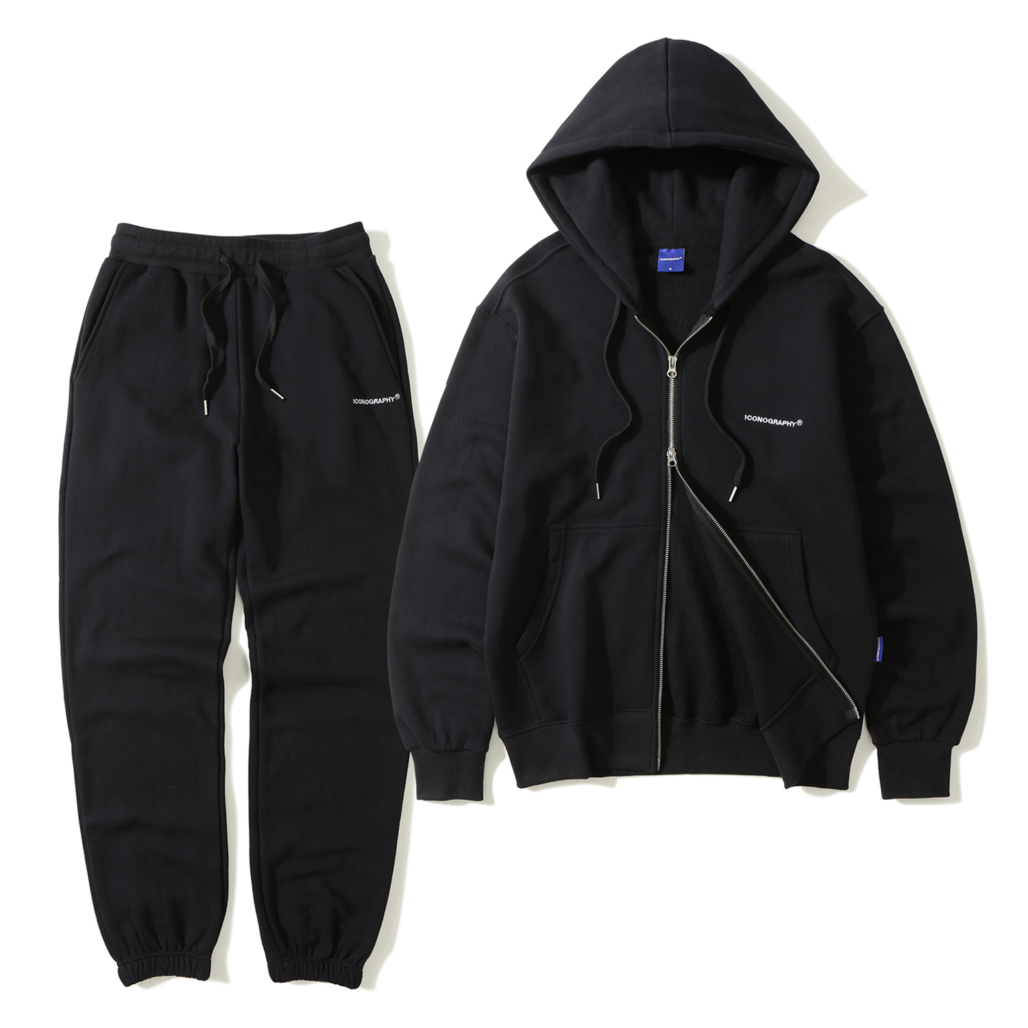 SET_기모 HOODIE 2WAY ZIP_UP & TRAINING JOGGER BK