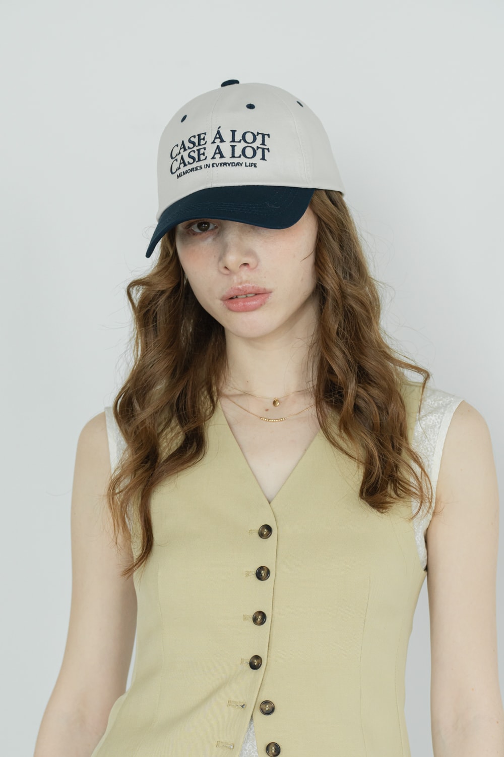 Slogon logo ball cap - beige&navy