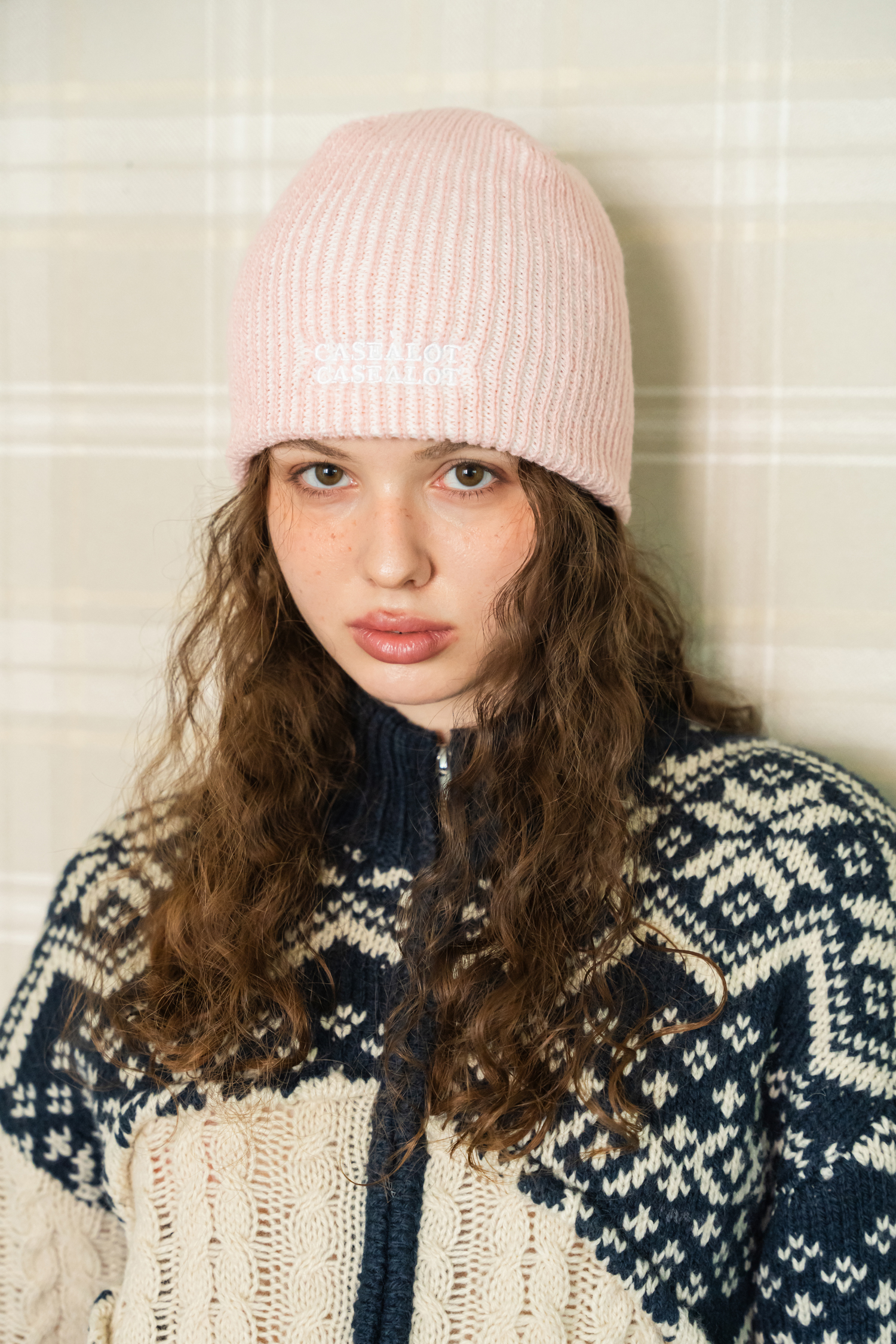 Logo two tone beanie - baby pink