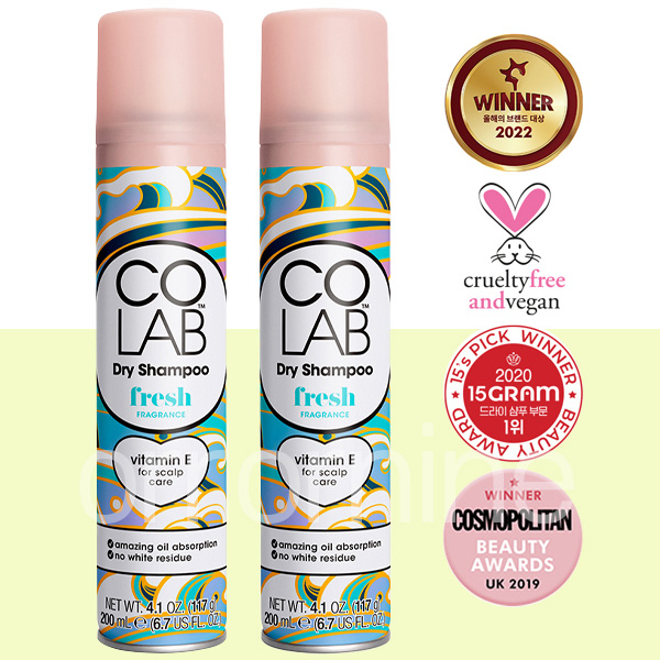 물없이 감는 1+1 드라이 샴푸 200ml 프레쉬 코랩 비건 여행 캠핑 스프레이