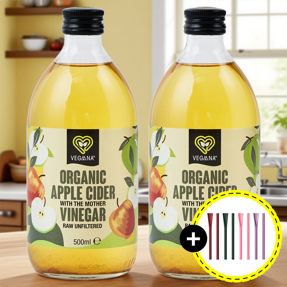 베가나 유기농 애플 사이다 비니거 500ml x2개 / 빨대 22cm 1개 드림 사과식초