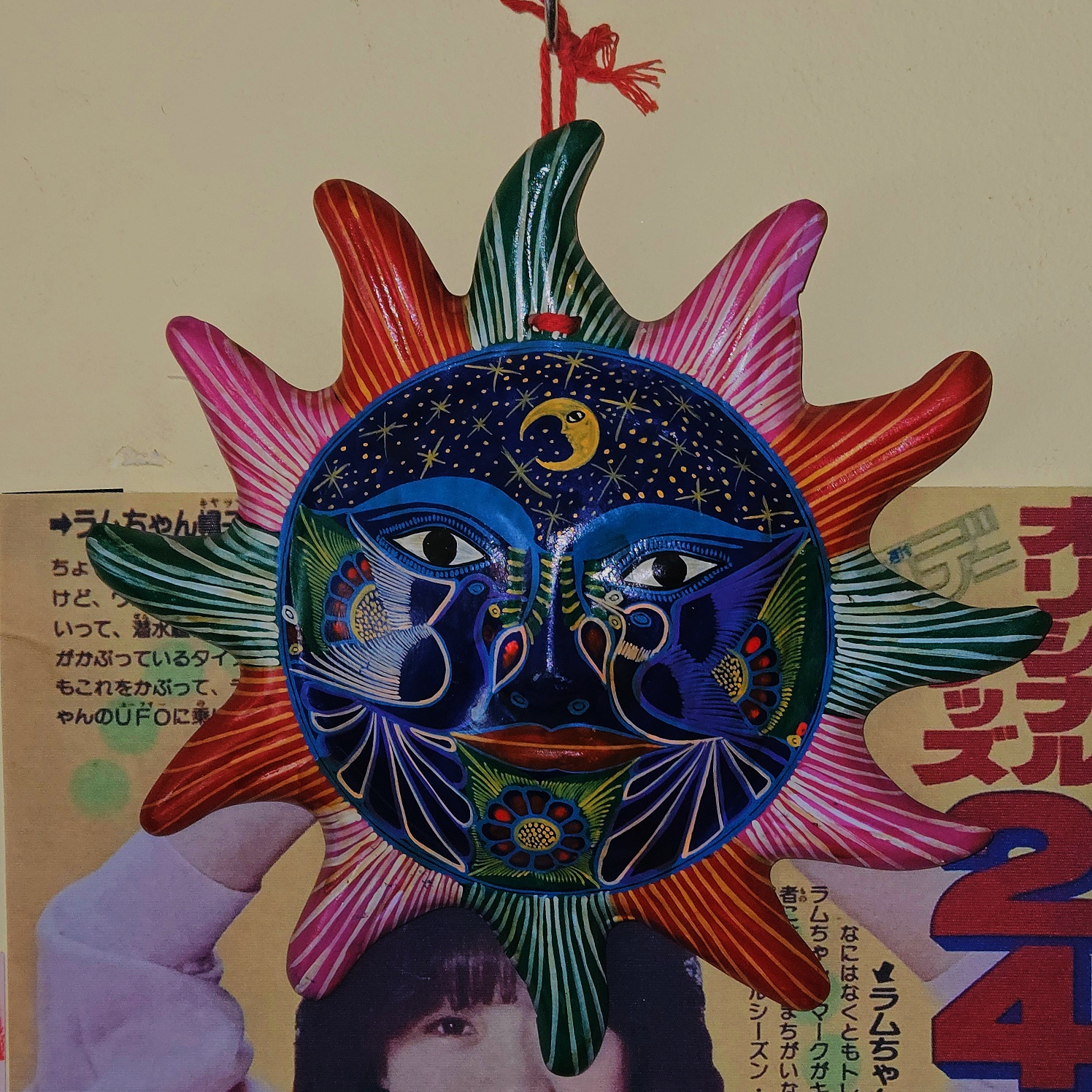 80s 멕시코 해와달 핸드페인팅 벽걸이 장식