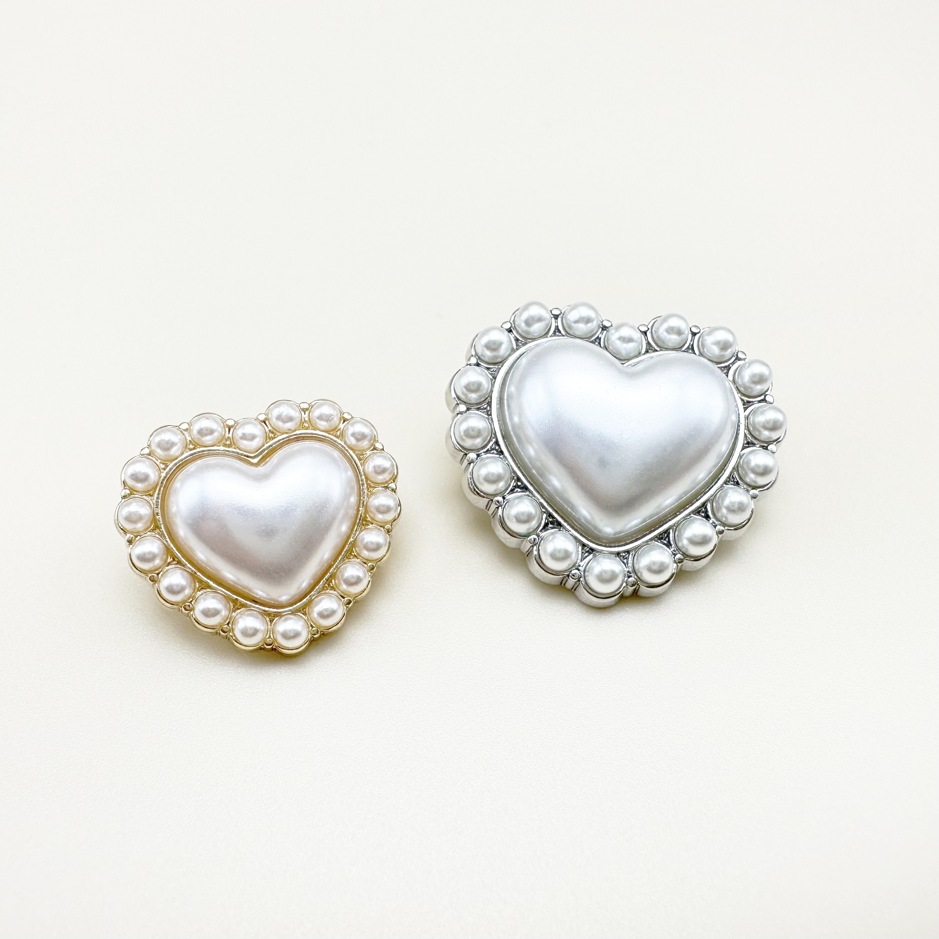 진주 하트 금속 단추 18mm,23mm