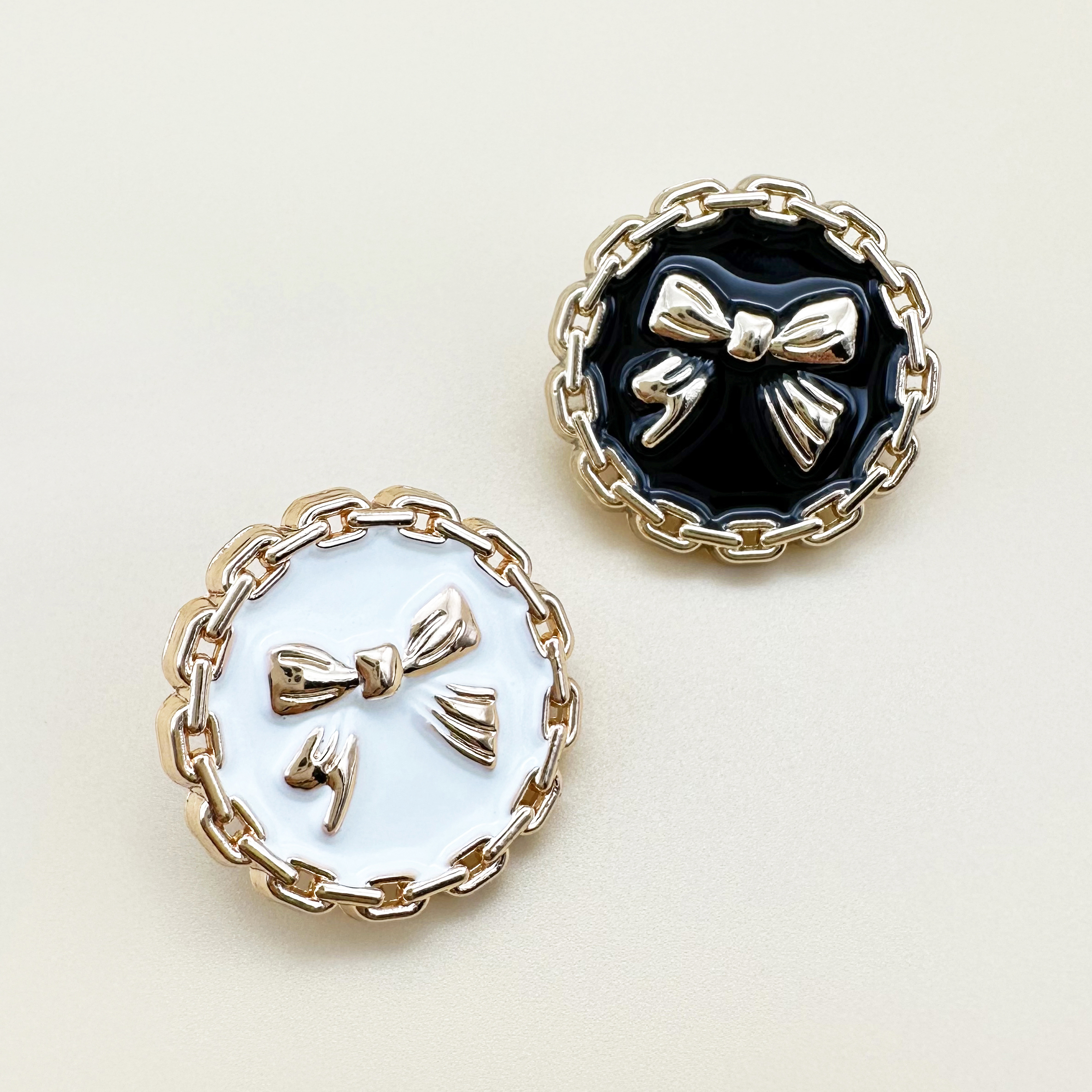리본 체인 빈티지 원형 금속단추 15mm, 18mm, 20mm, 23mm