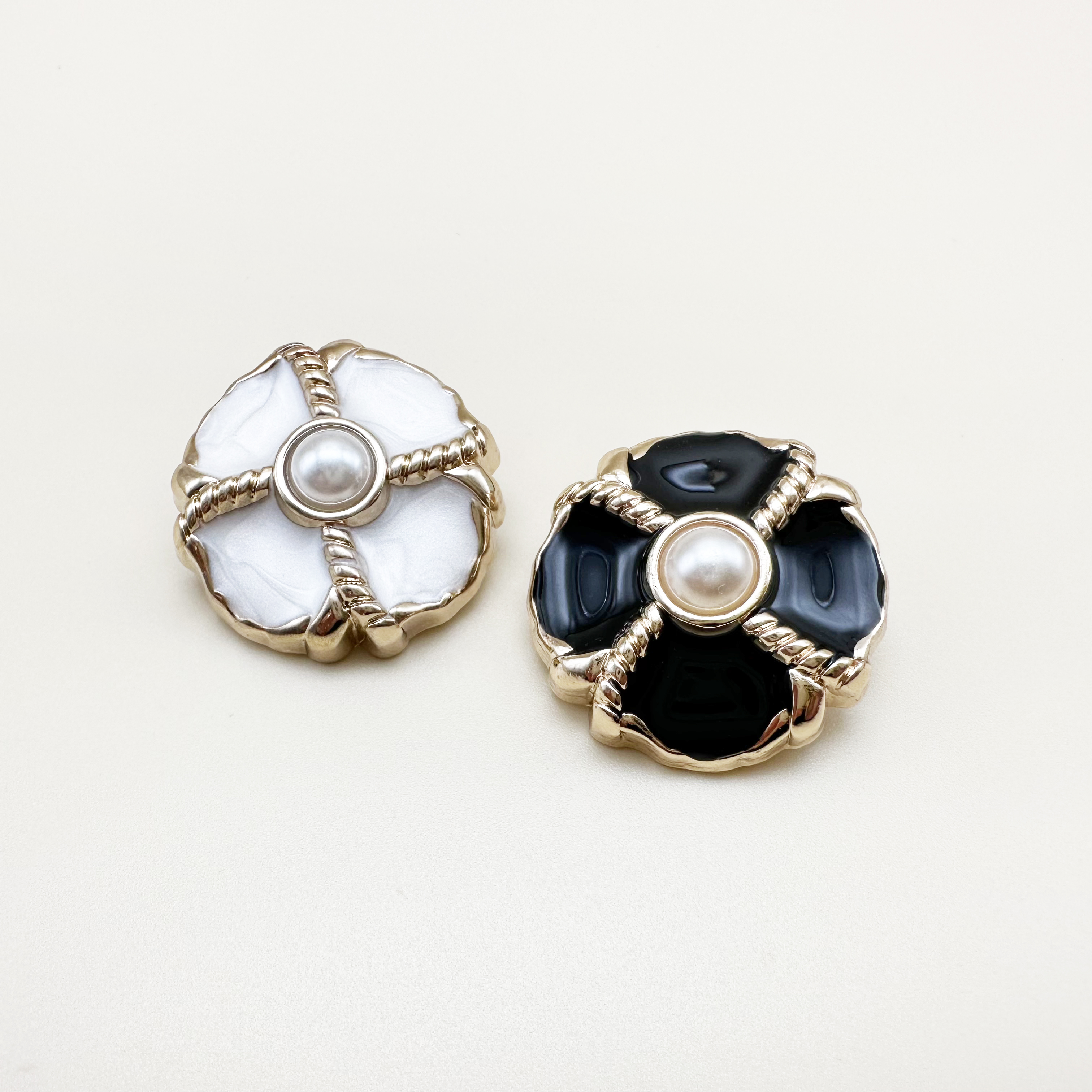 빈티지 트위드 진주 클로버 금속 단추 12mm,15mm,17mm,23mm,25mm