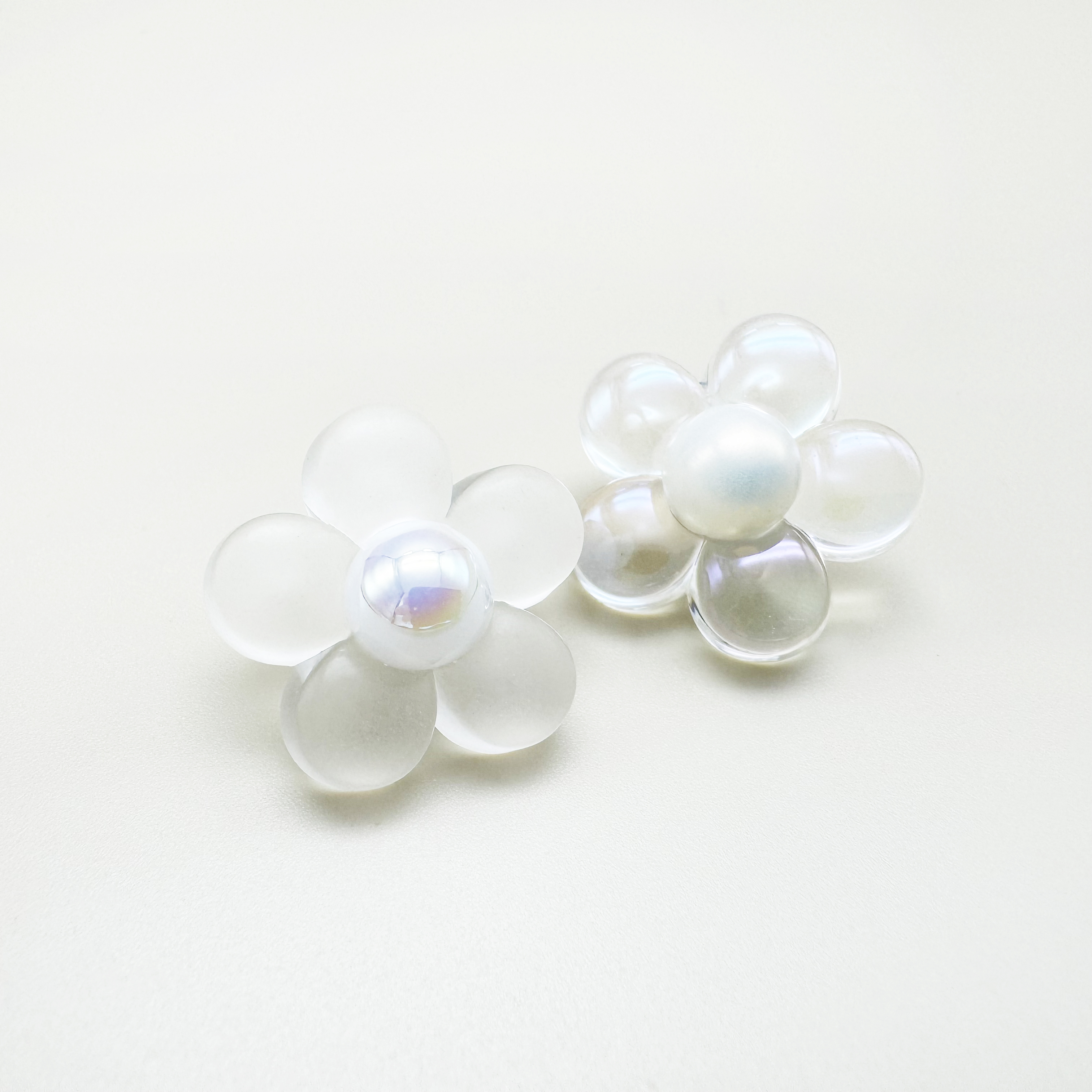오로라 진주 꽃 무광 투명 레진 단추 17mm,21mm