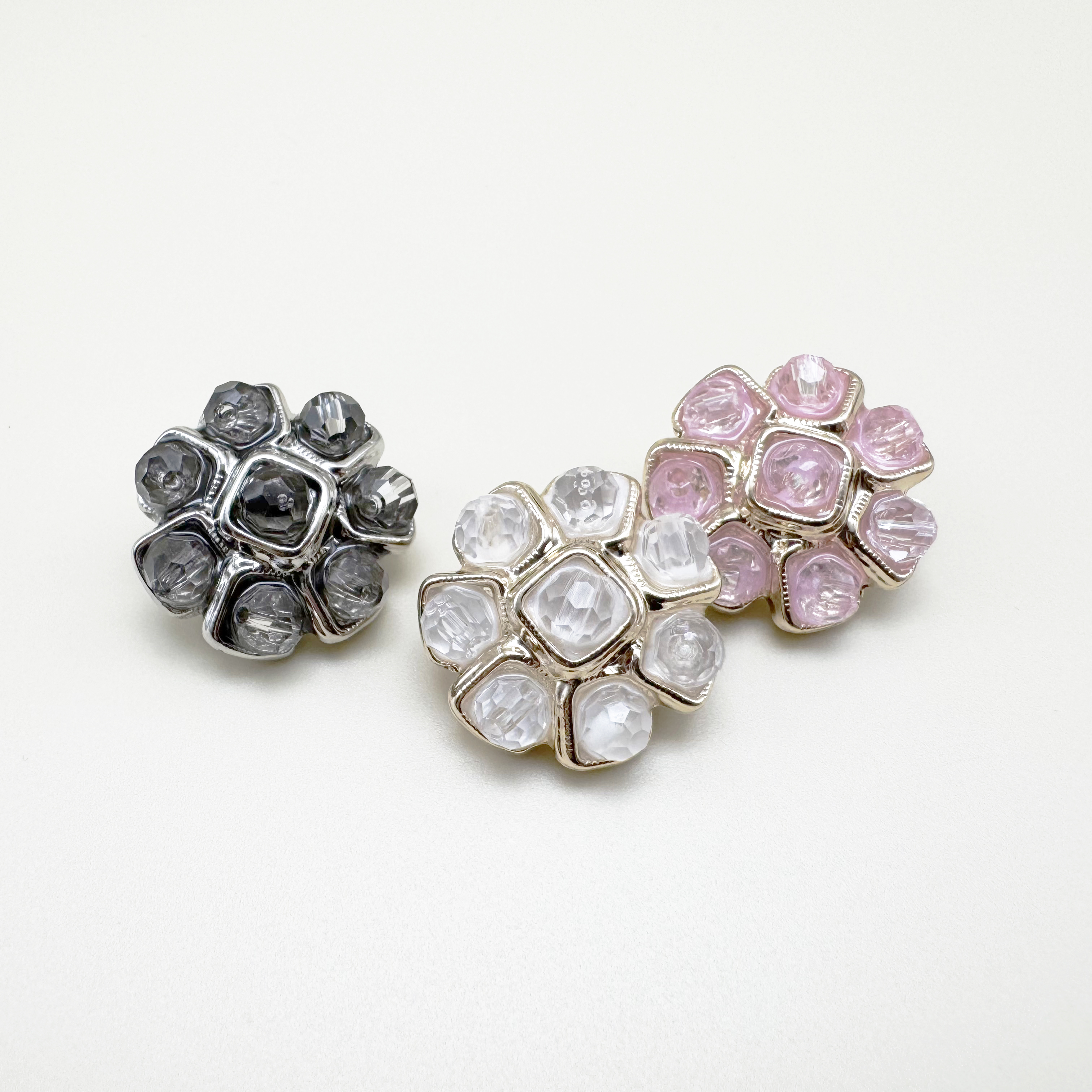 비즈 꽃 모양 트위드 금속단추 18mm,20mm,22mm