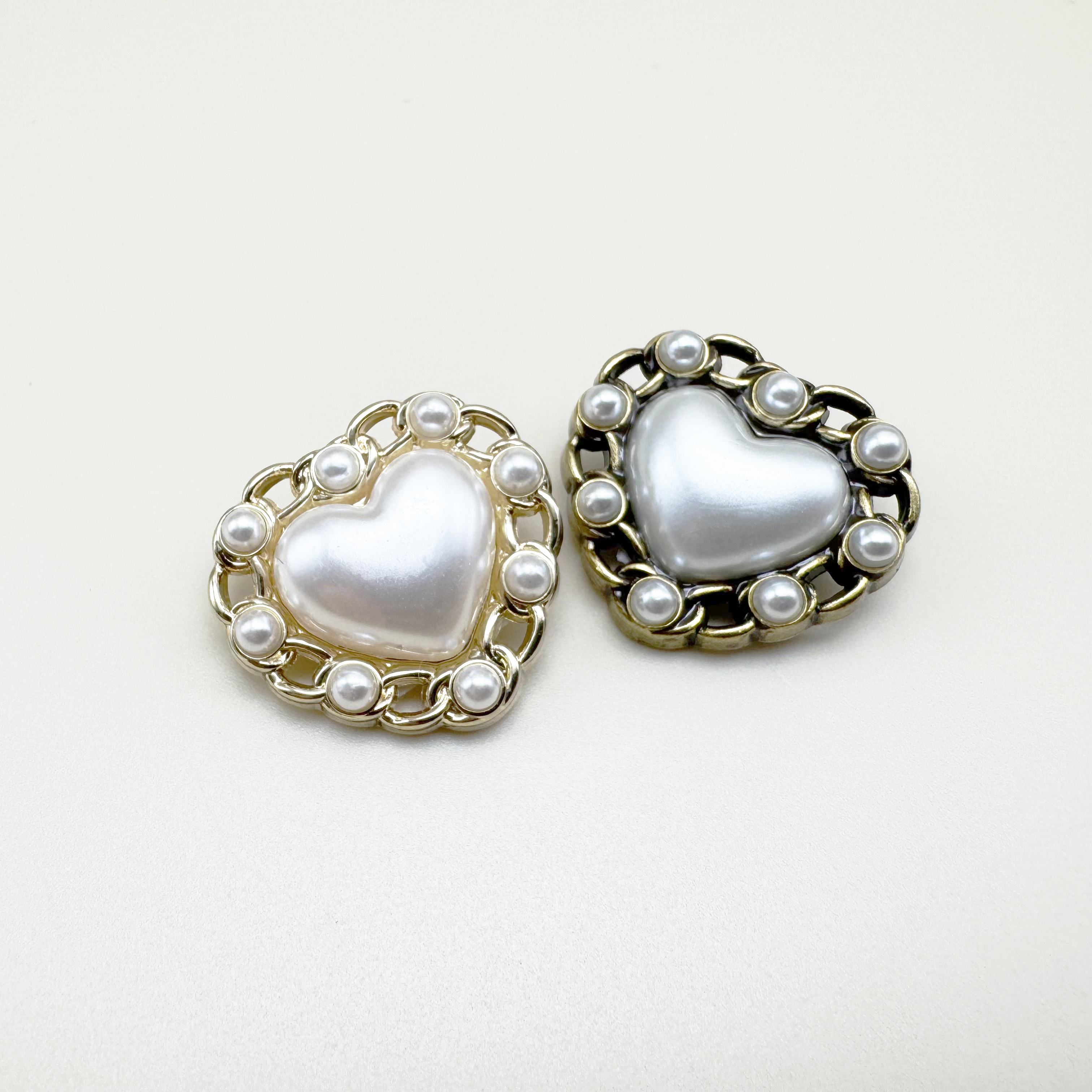 빈티지 하트 진주 엔틱 체인 금속단추 18mm,20mm,23mm