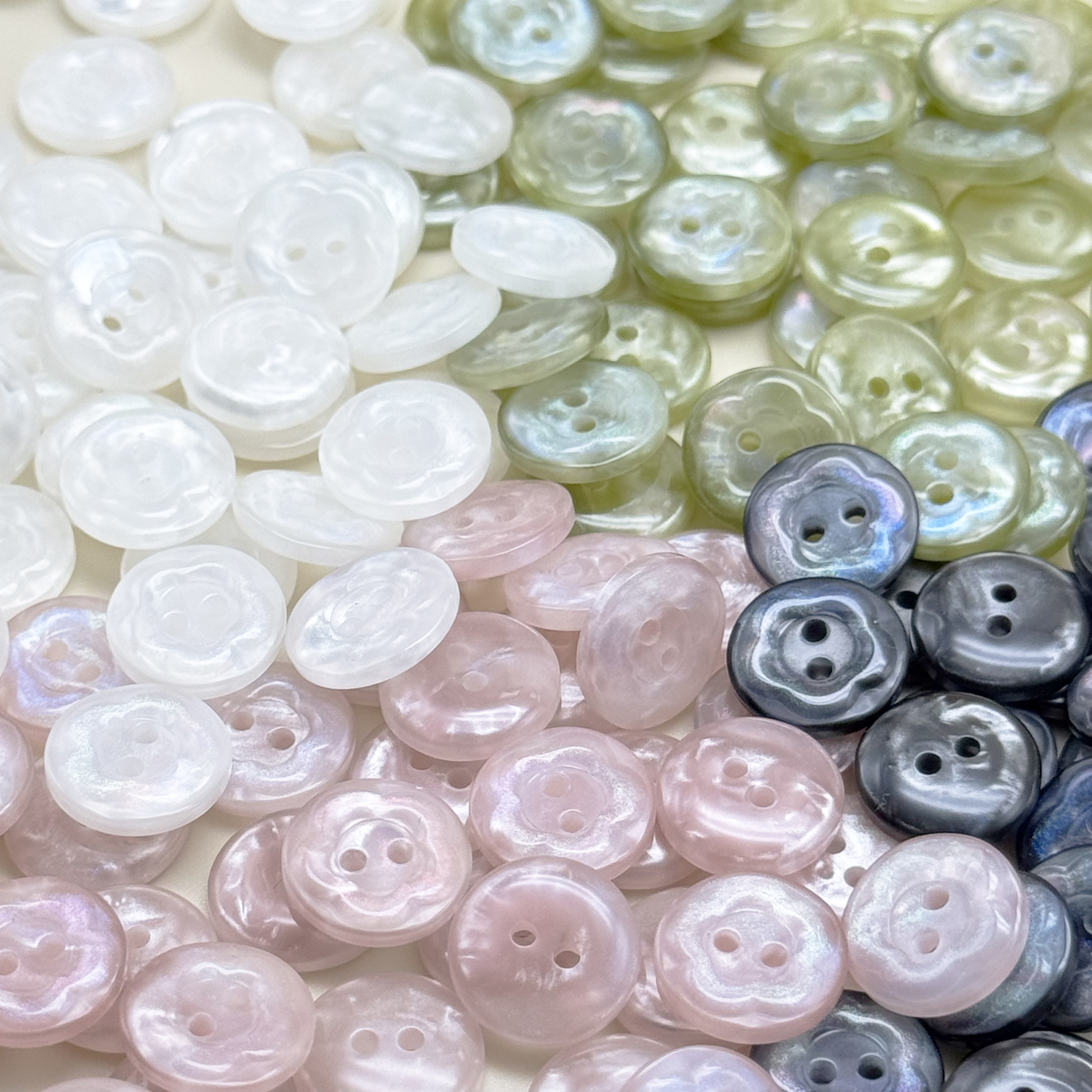 샤인 오로라 볼륨 꽃 2구 레진단추 12mm,15mm,20mm(2개입)