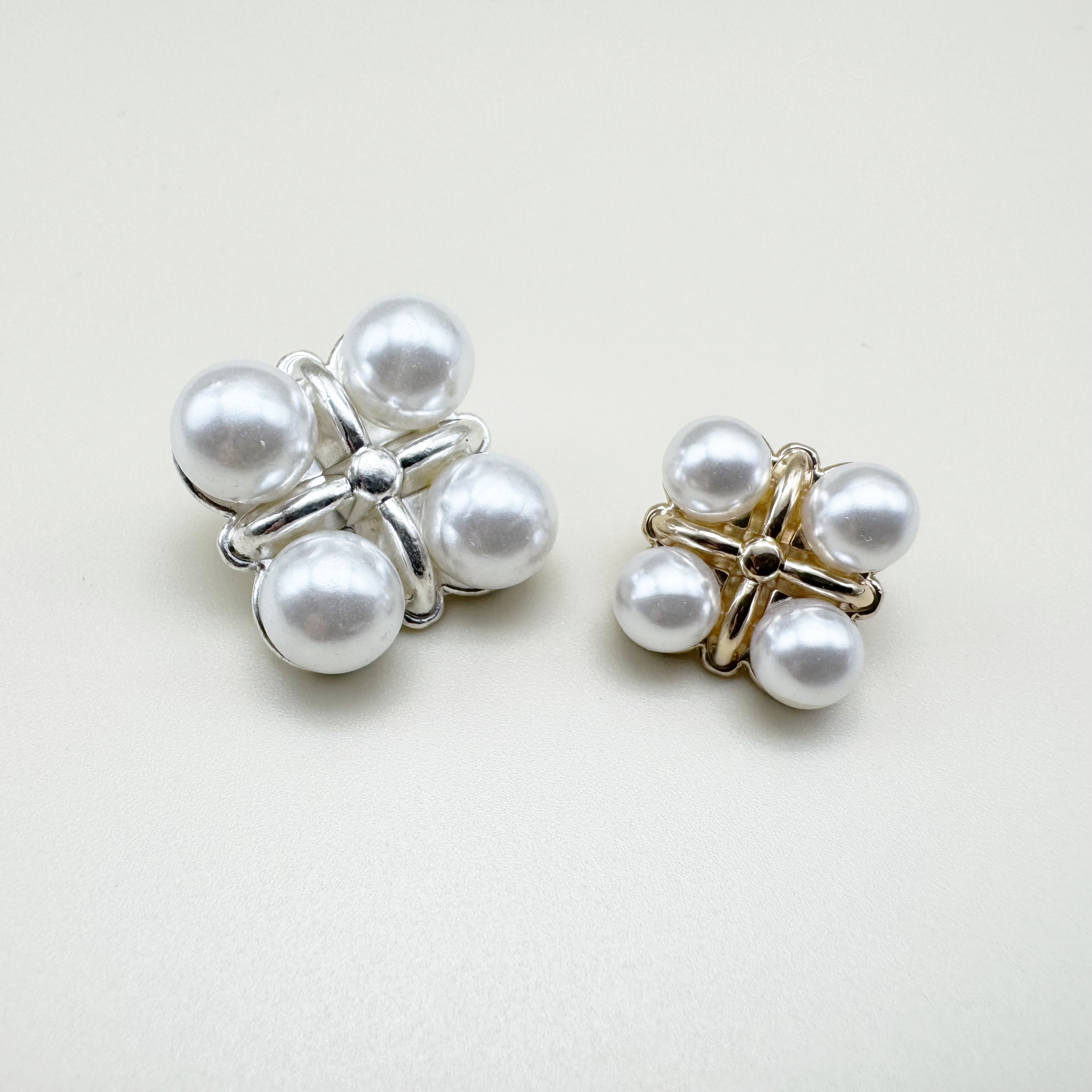 십자 동글이 진주 금속단추 14mm,18mm