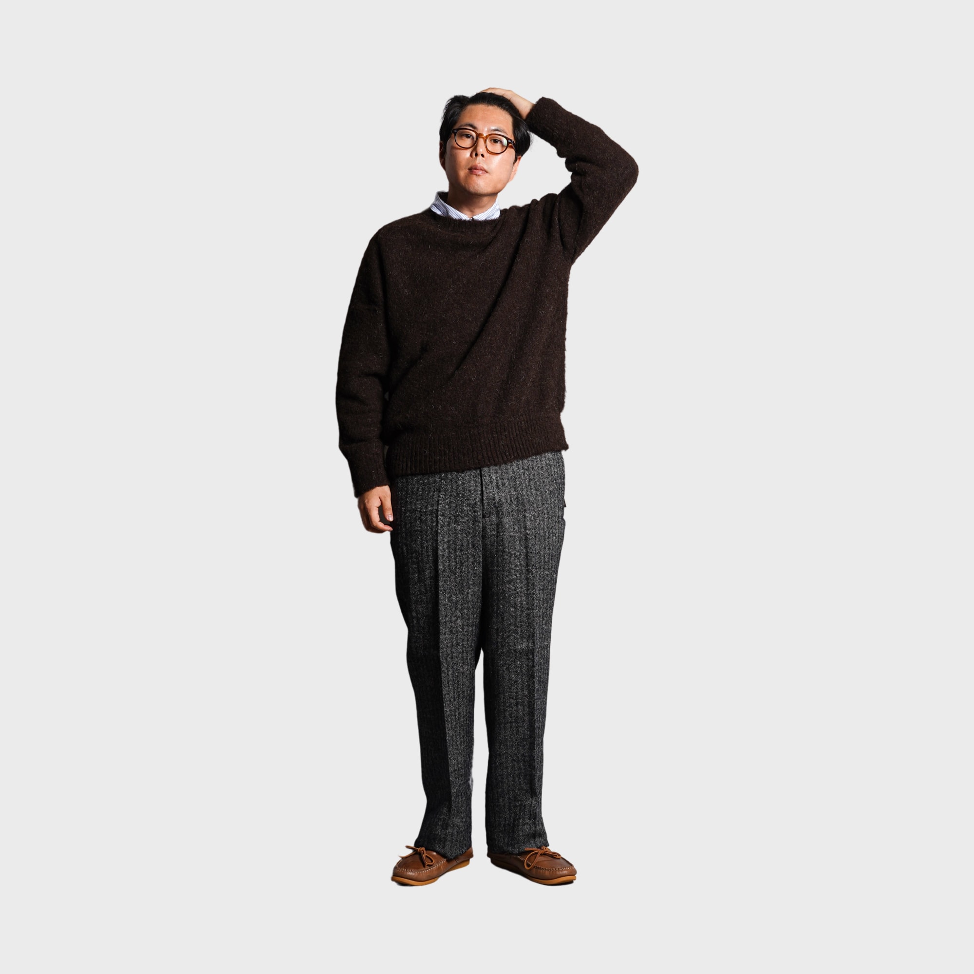 J.PRESS -﻿ ﻿Shaggy Dong Long Sleeves Sadle Crew - Brown