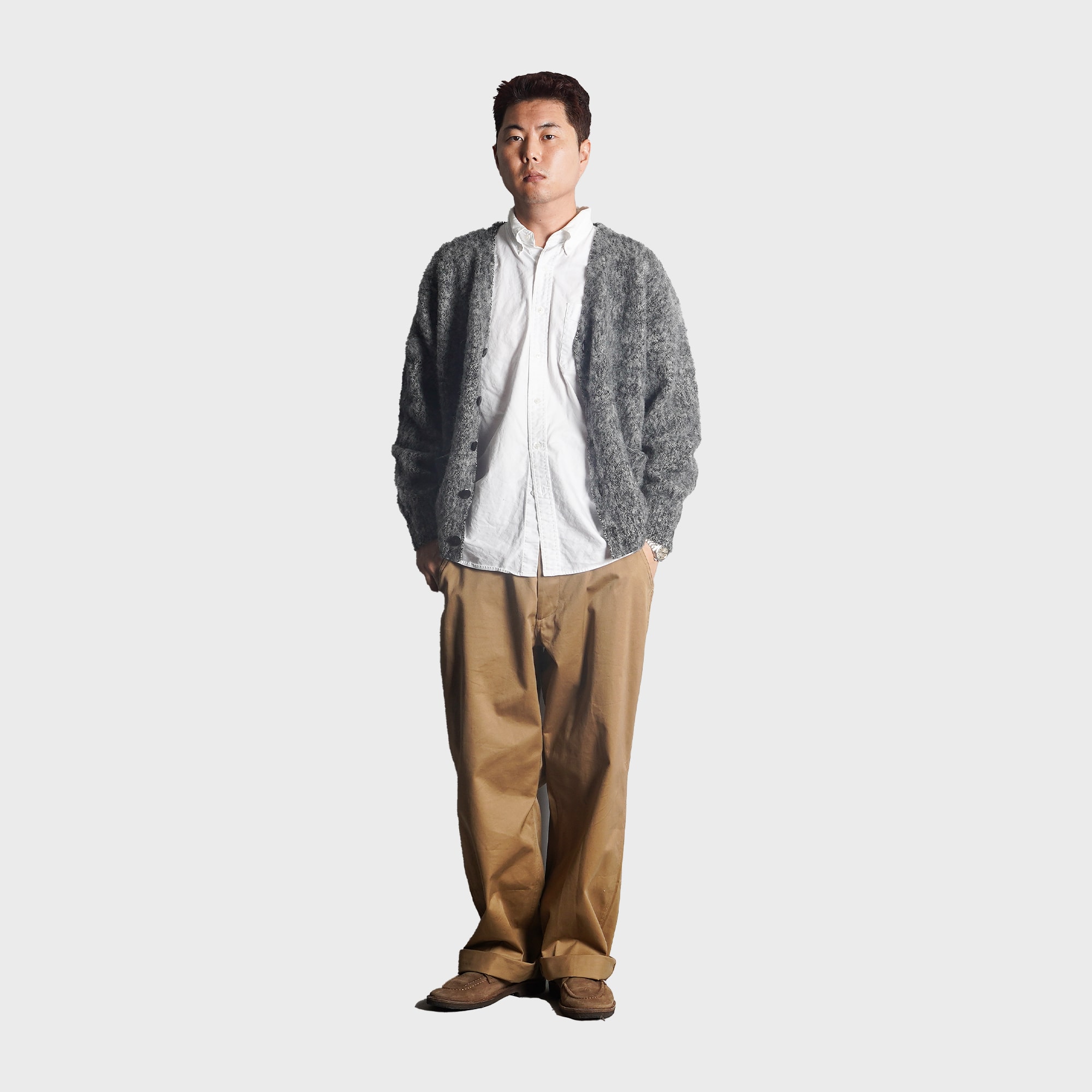 J.PRESS -﻿ ﻿SHAGGY DOG SADLE CARDIGAN - Gray