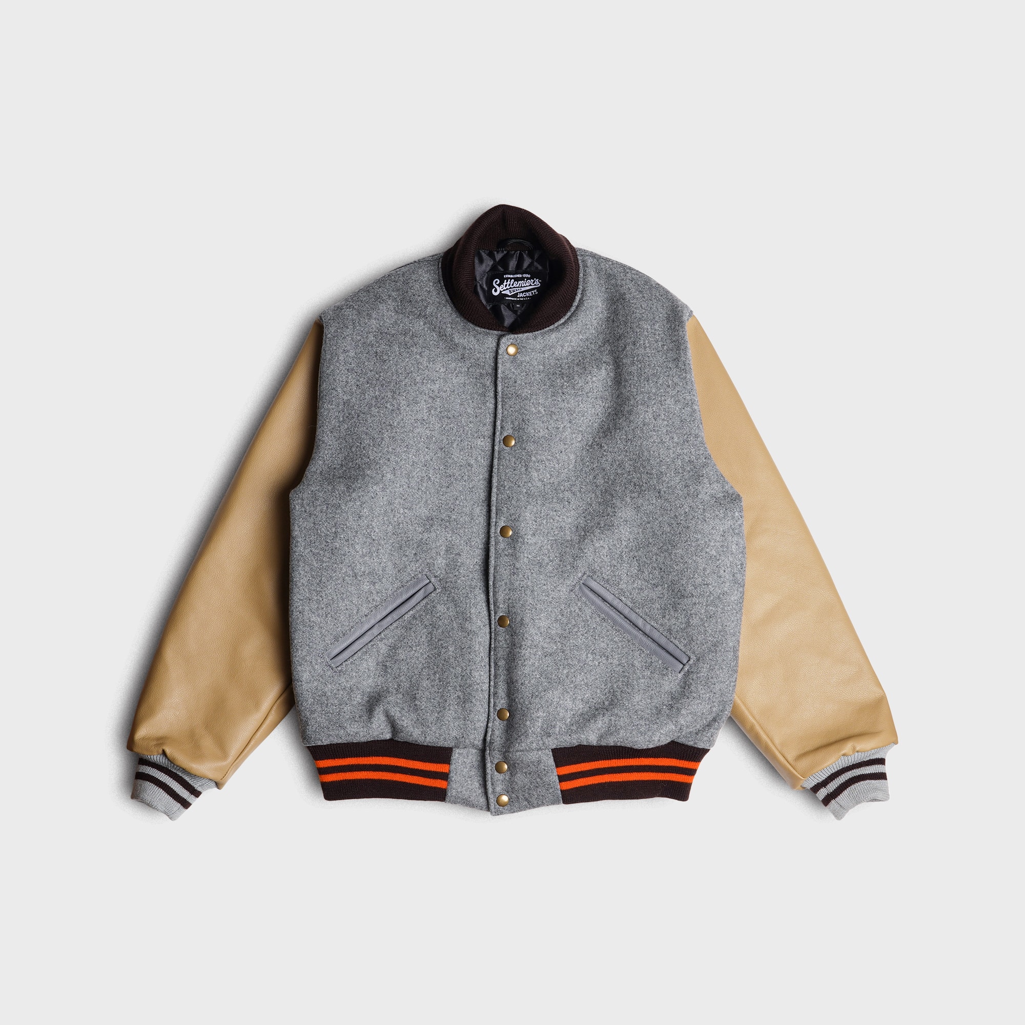 [PREORDER] SETTLEMIER'S JACKETS - SR-1 Varsity Gray&Brown - Qulited Lining
