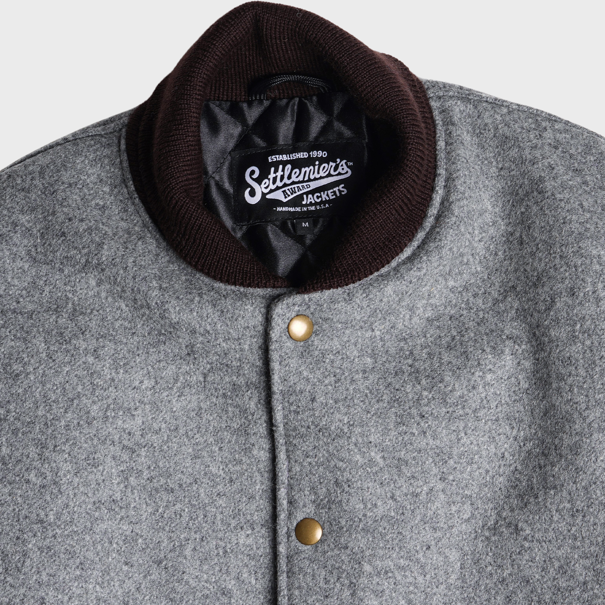 [PREORDER] SETTLEMIER'S JACKETS - SR-1 Varsity Gray&Brown - Qulited Lining